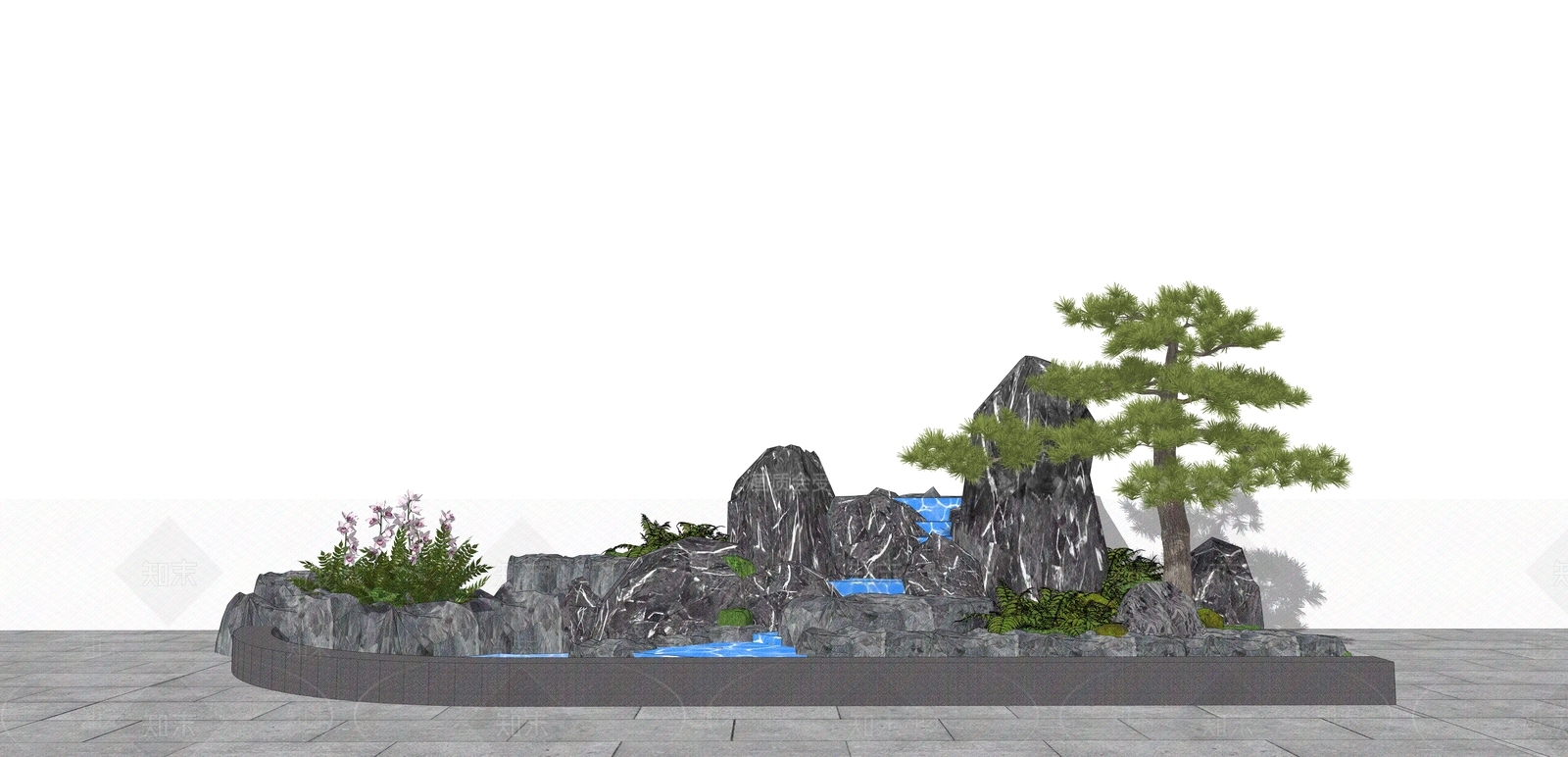 现代假山流水SU模型下载【ID:1152519910】