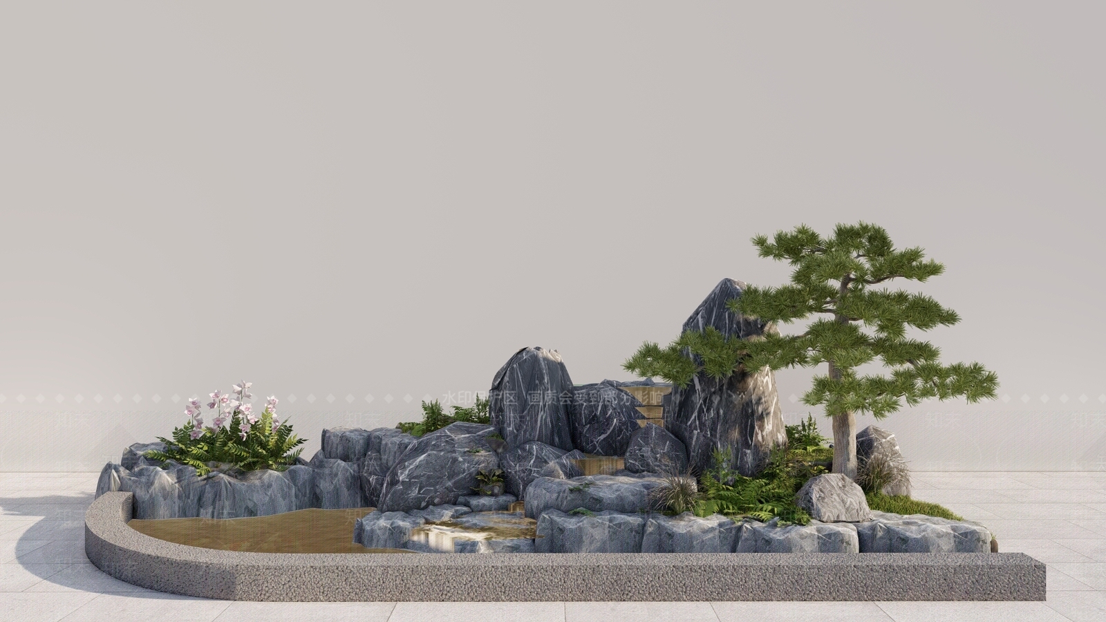现代假山流水SU模型下载【ID:1152519910】