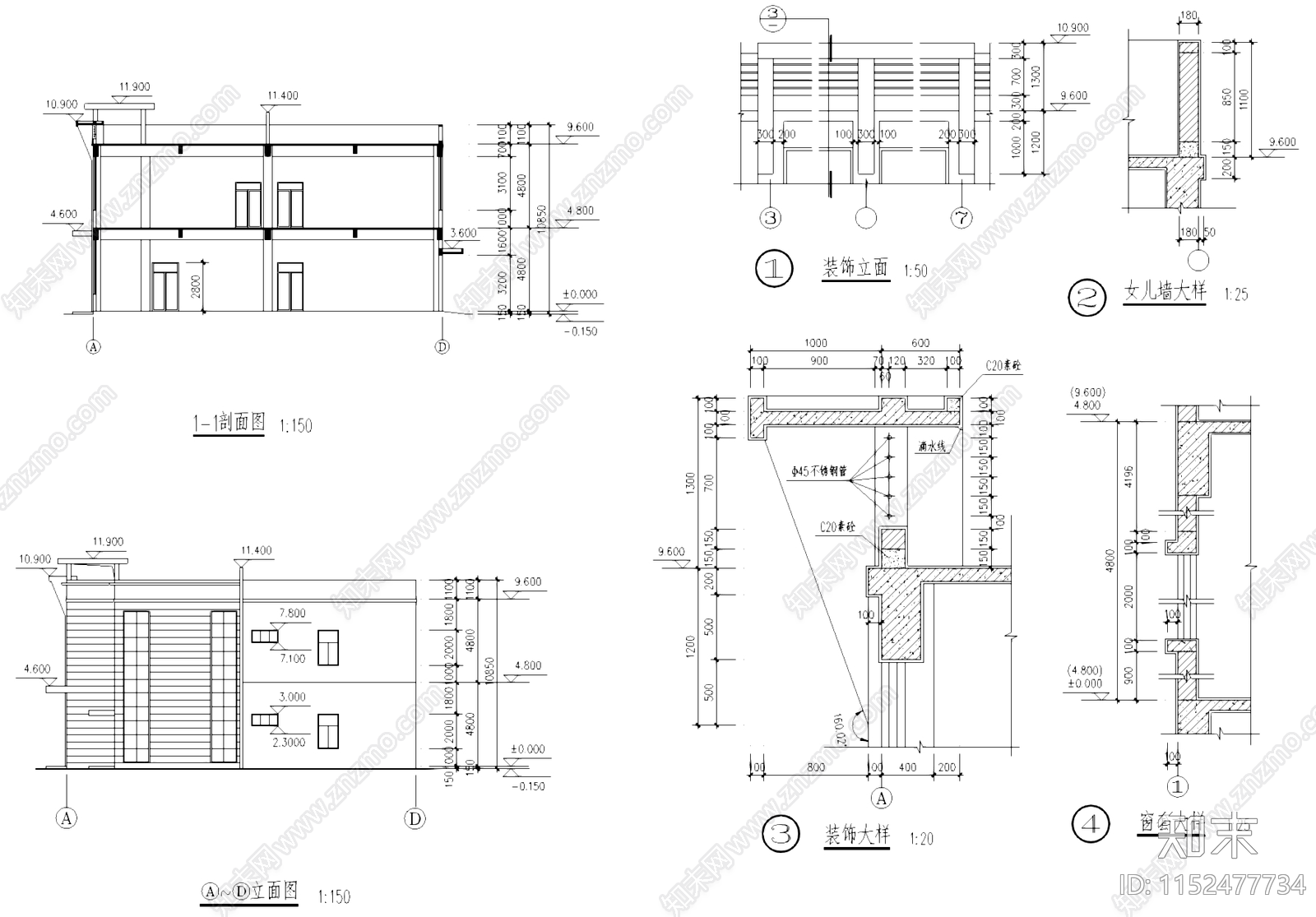 二层车间厂房工业建筑cad施工图下载【ID:1152477734】