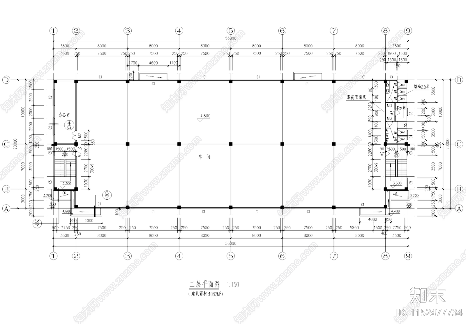 二层车间厂房工业建筑cad施工图下载【ID:1152477734】