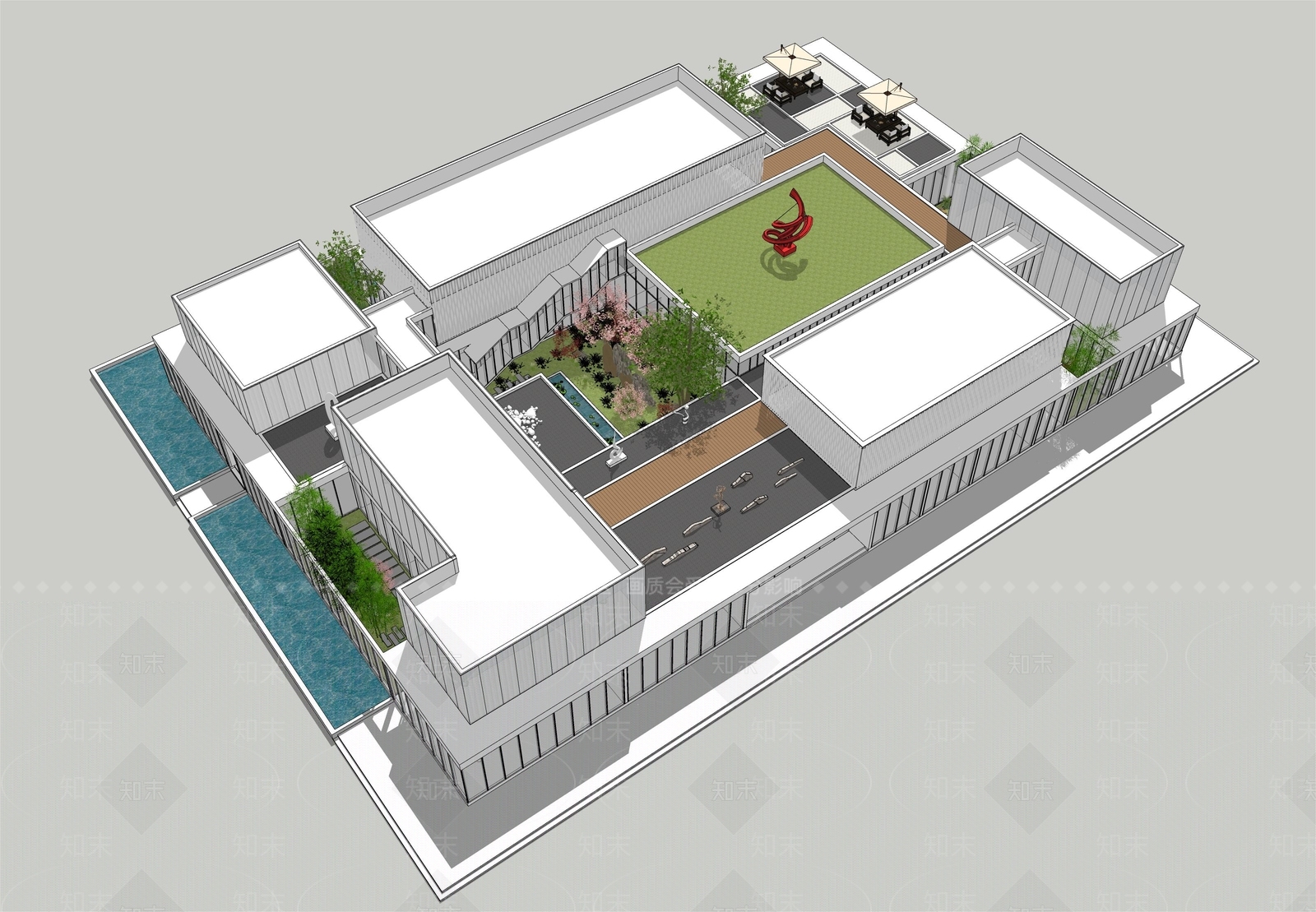 现代展览馆建筑SU模型下载【ID:1152477960】