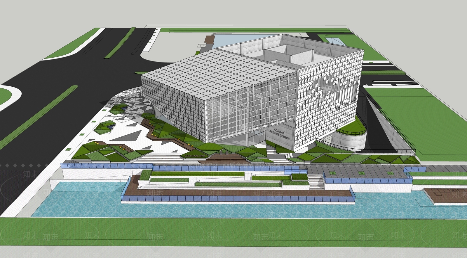 现代展览馆建筑SU模型下载【ID:1152478371】