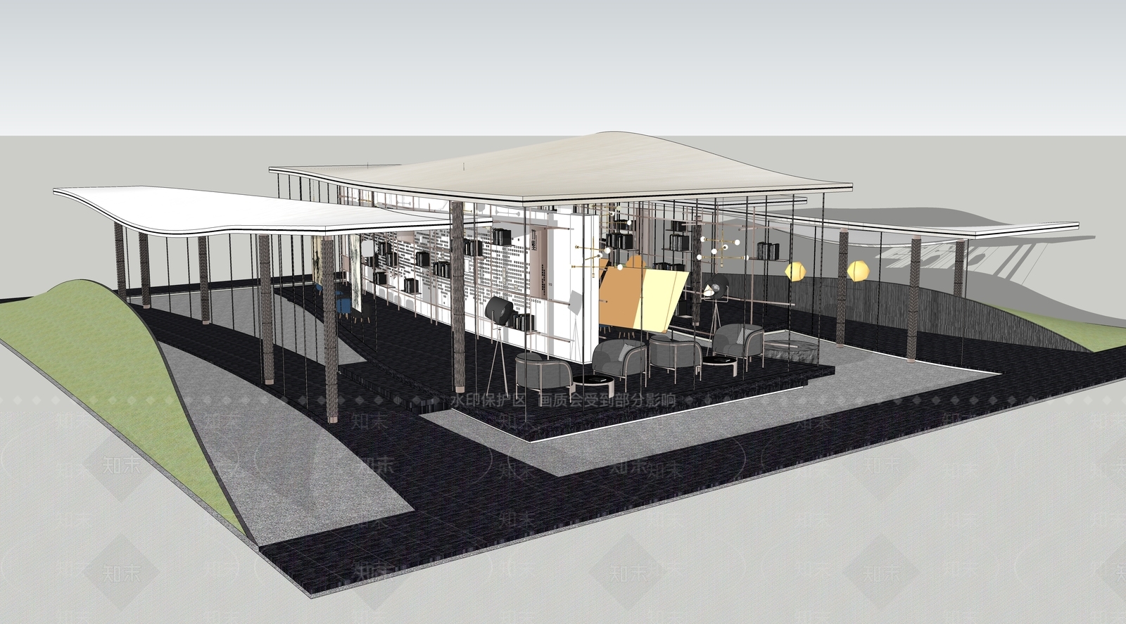现代展览馆建筑SU模型下载【ID:1152478673】