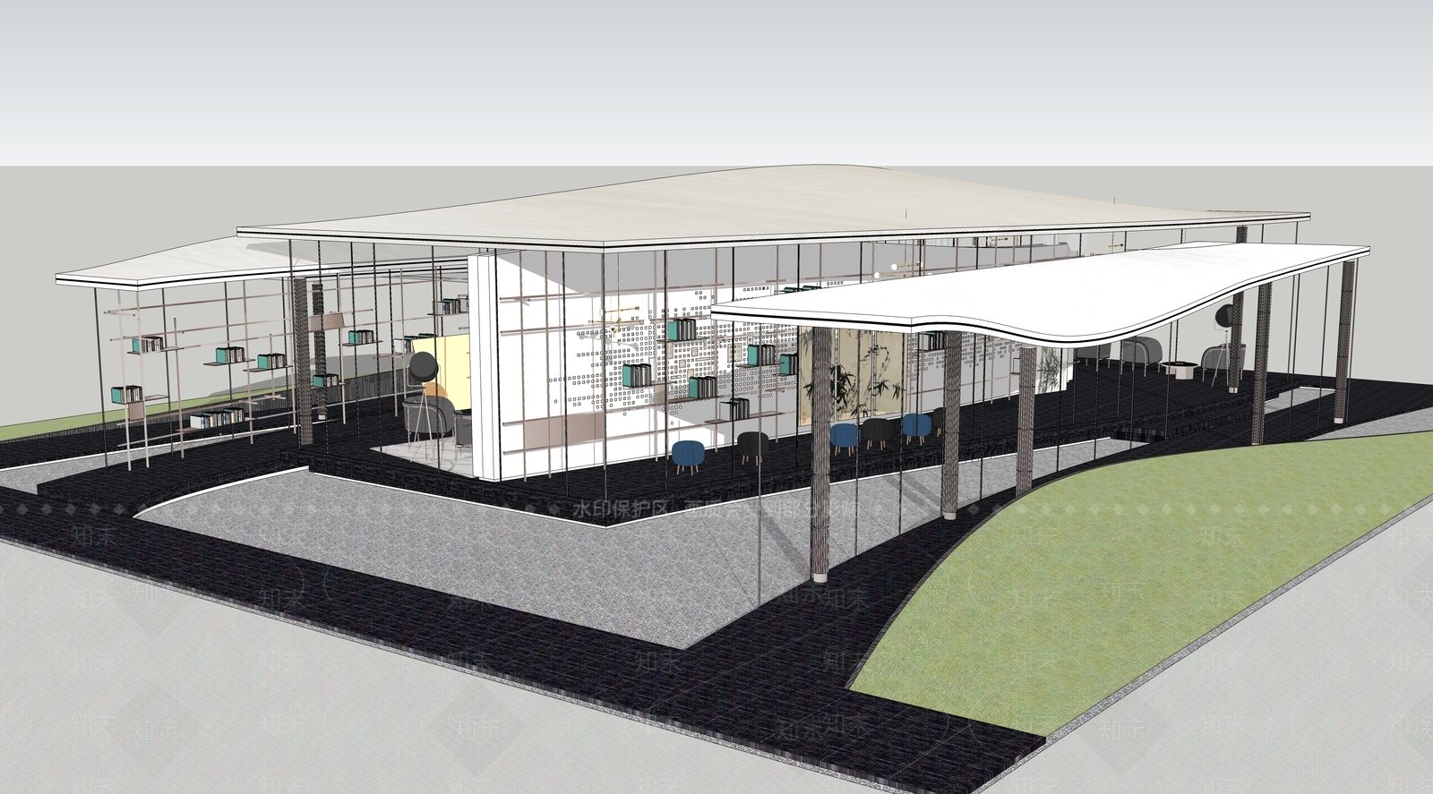 现代展览馆建筑SU模型下载【ID:1152478673】