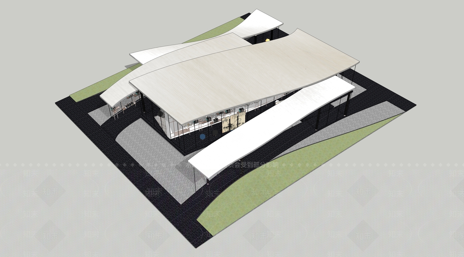 现代展览馆建筑SU模型下载【ID:1152478673】
