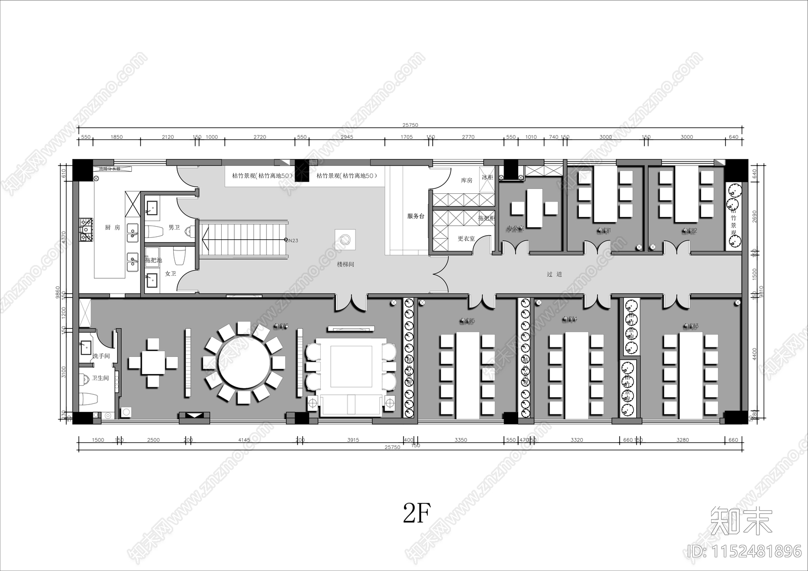 中式350㎡两层商务会所cad施工图下载【ID:1152481896】