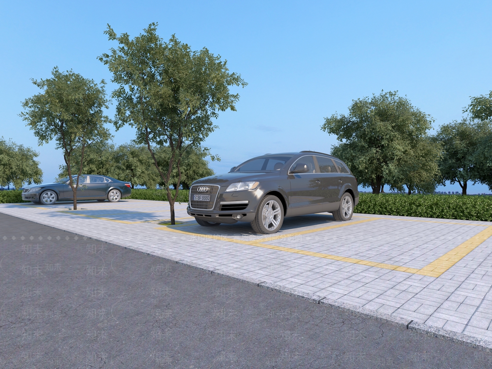 现代户外停车场3D模型下载【ID:1152483518】