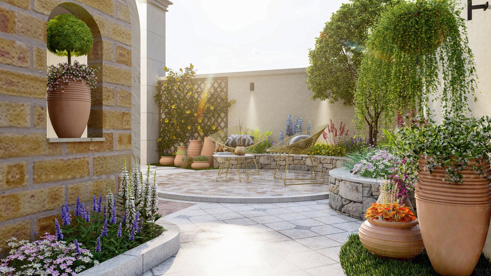 现代庭院花园景观SU模型下载【ID:1152484020】