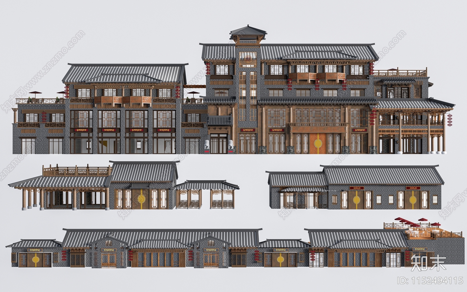 中式住宅建筑3D模型下载【ID:1152494115】