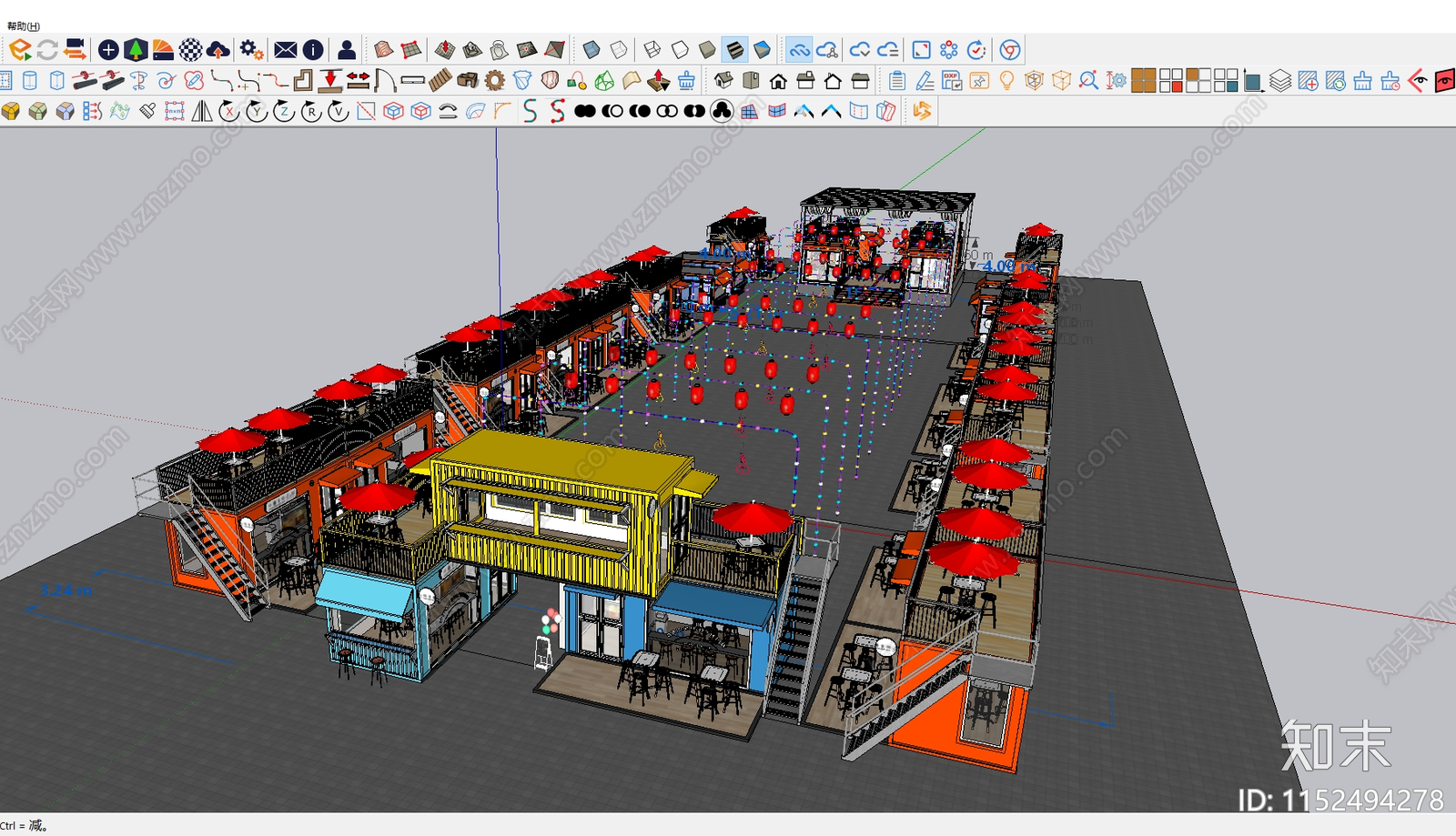 现代集装箱餐饮建筑SU模型下载【ID:1152494278】
