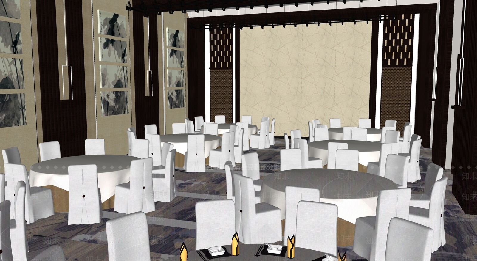 现代婚礼宴会厅SU模型下载【ID:1152496695】
