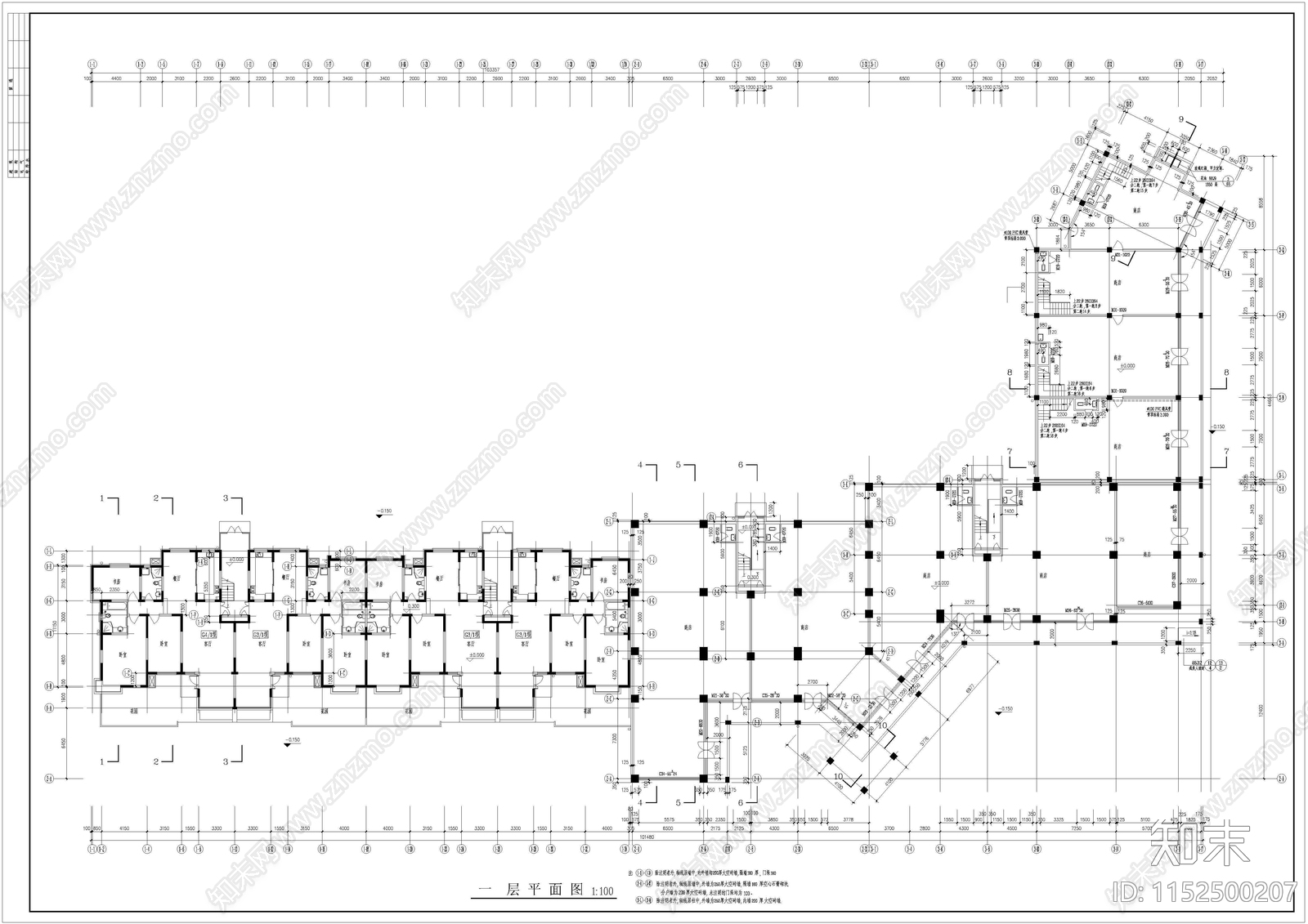 小区1号楼建筑cad施工图下载【ID:1152500207】