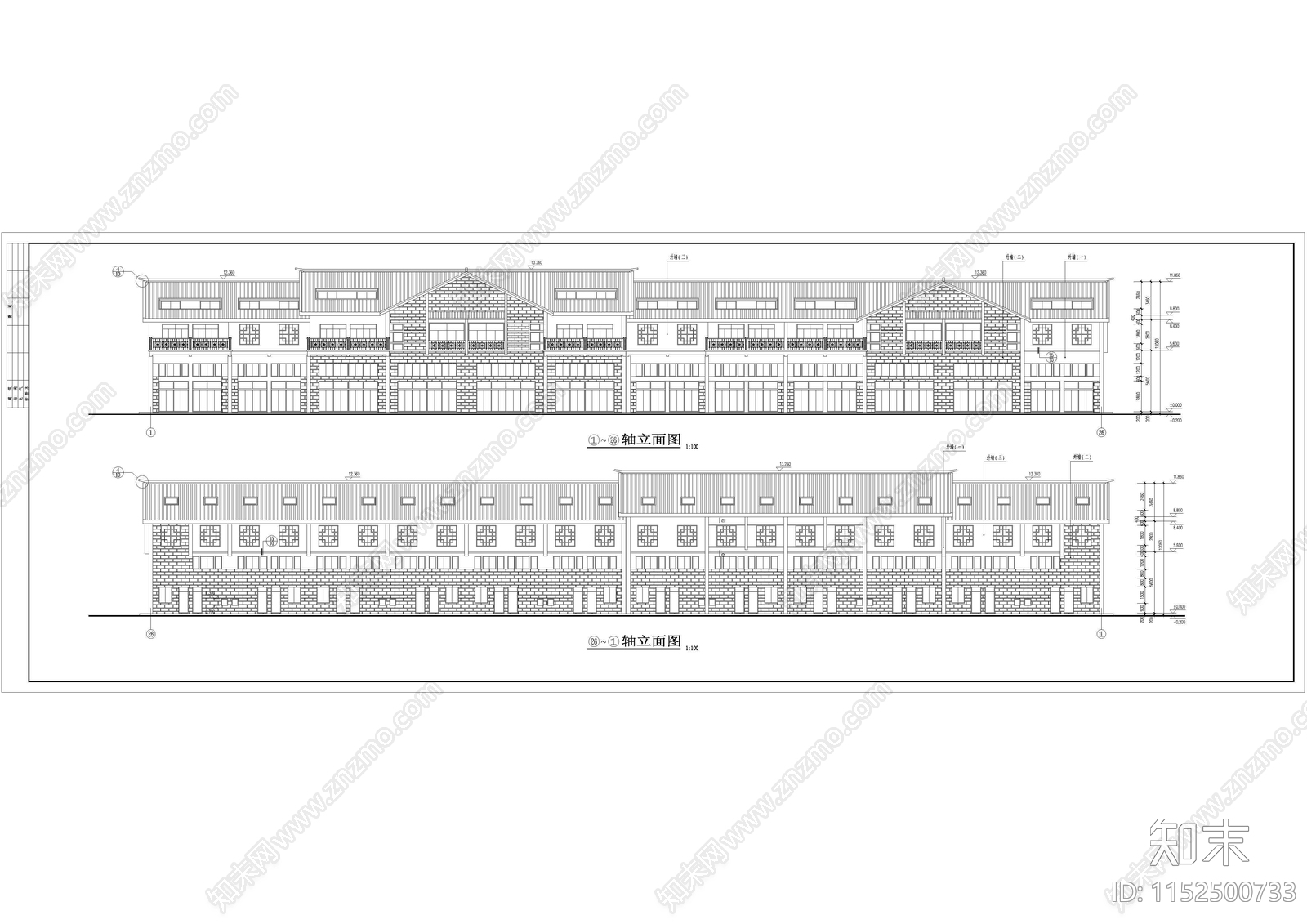 商业街建筑cad施工图下载【ID:1152500733】