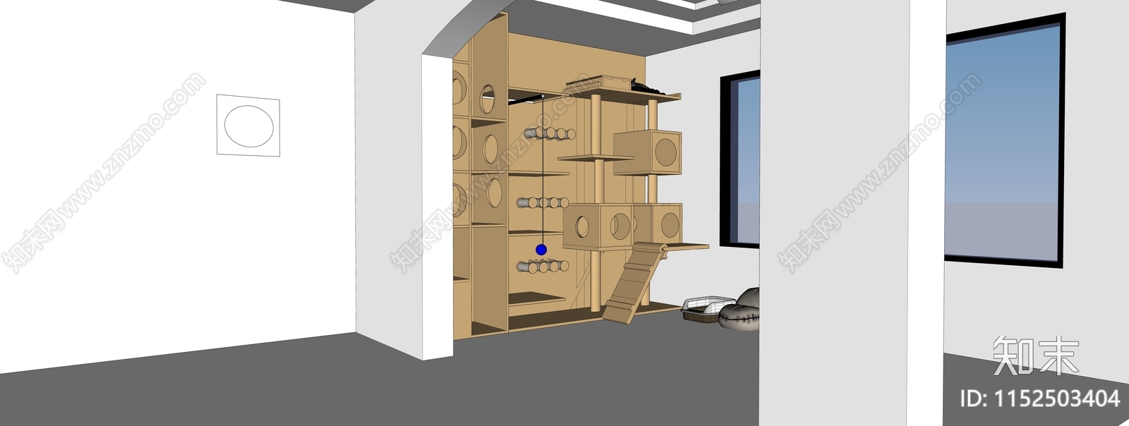 现代木制猫窝SU模型下载【ID:1152503404】