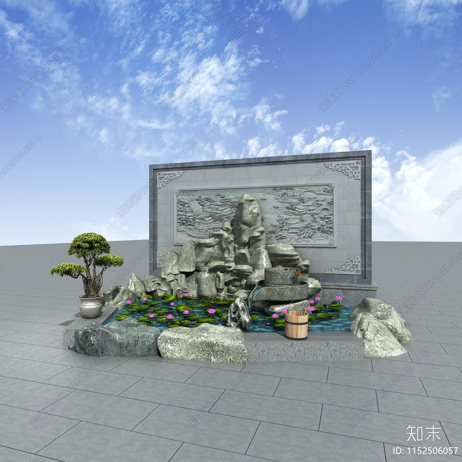 中式假山水景3D模型下载【ID:1152506057】