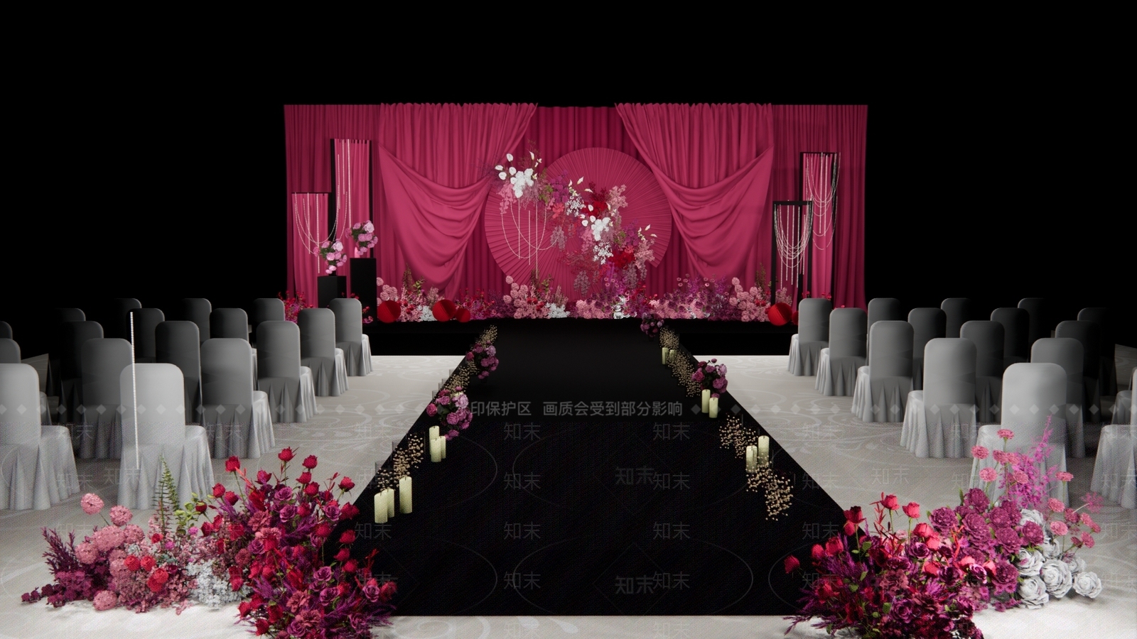 现代玫色布幔婚礼SU模型下载【ID:1152509827】