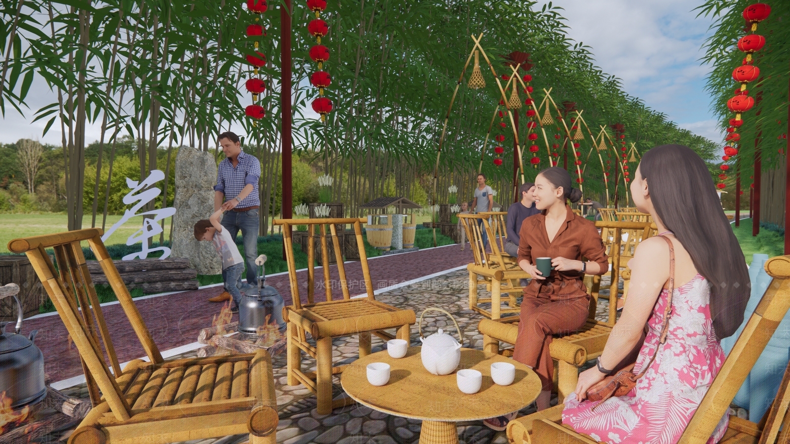 中式乡村茶座外摆SU模型下载【ID:1152511417】