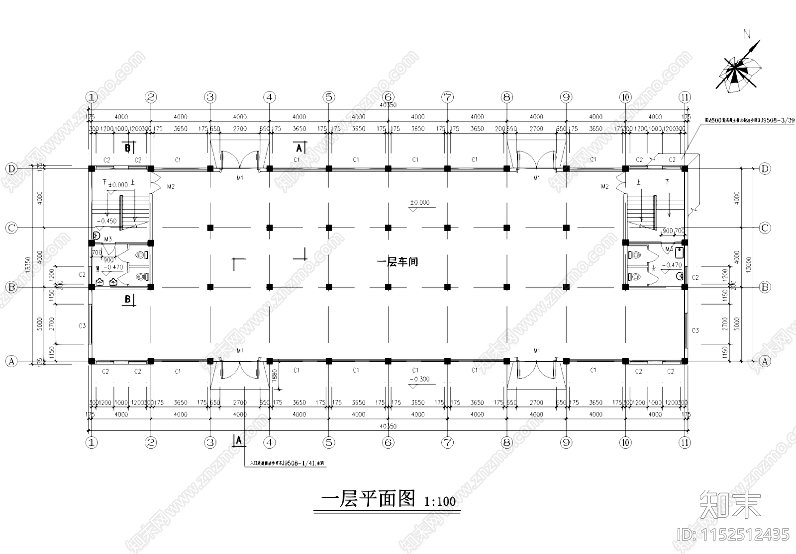 二层框架厂房车间工业建筑cad施工图下载【ID:1152512435】