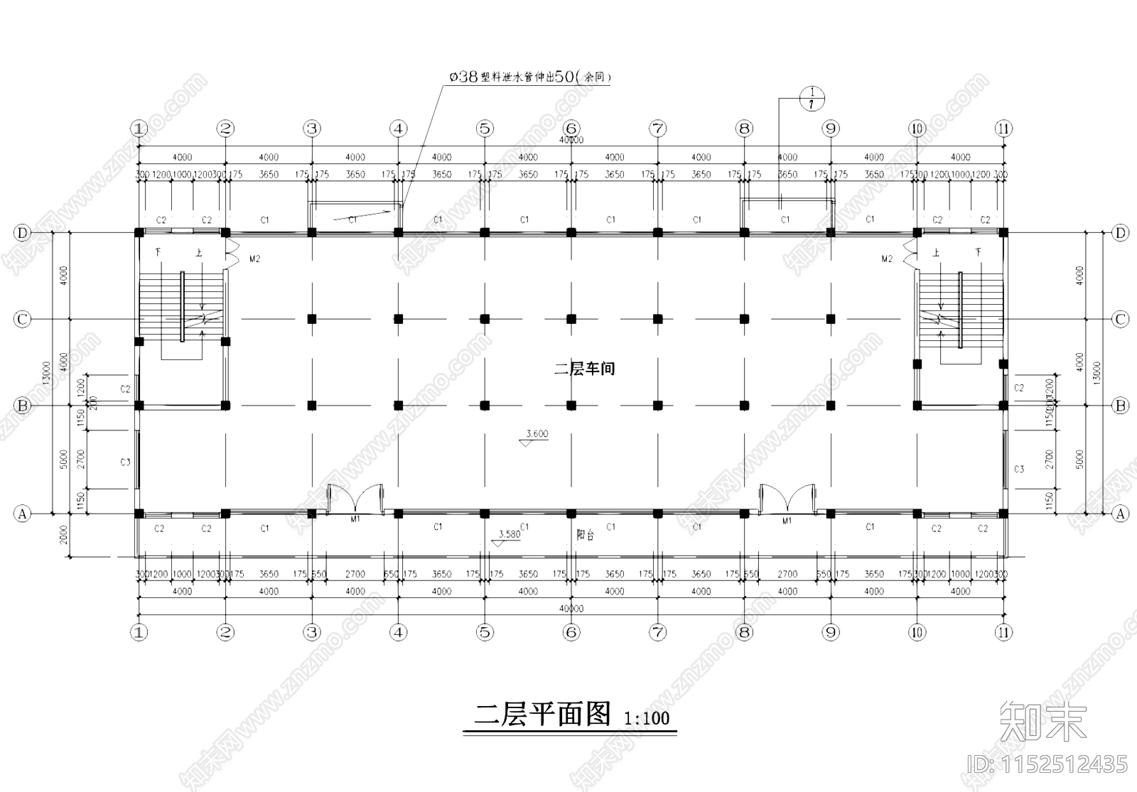 二层框架厂房车间工业建筑cad施工图下载【ID:1152512435】