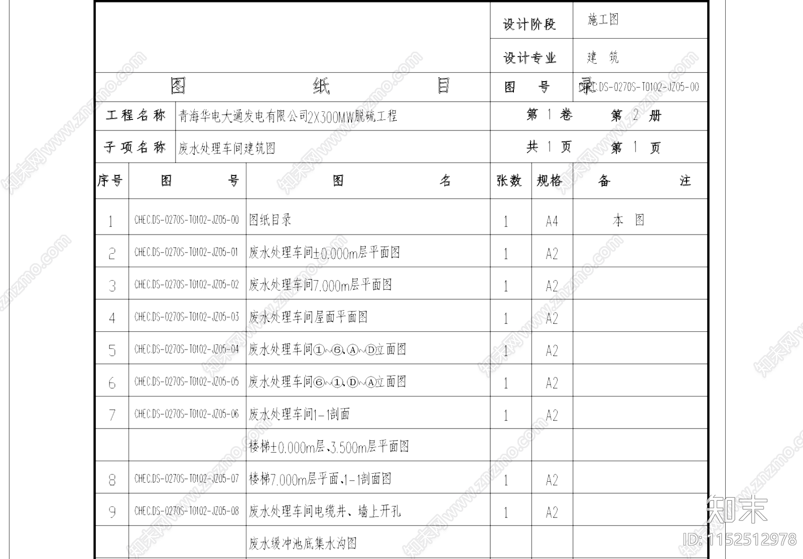 废水处理车间厂房工业建筑cad施工图下载【ID:1152512978】