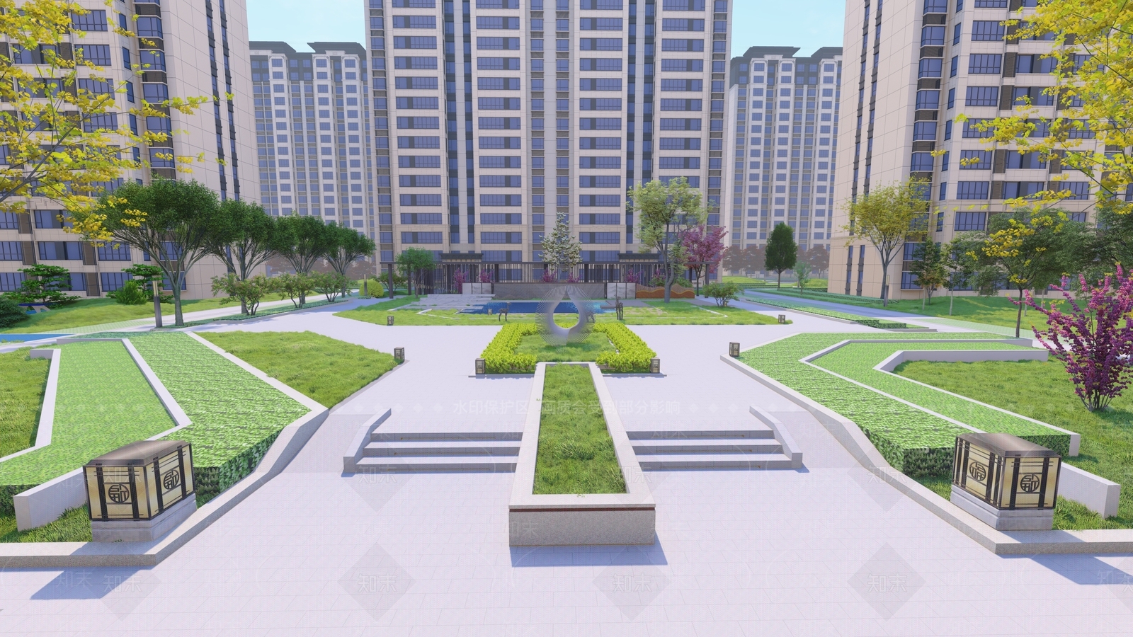 现代住宅小区景观SU模型下载【ID:1152516421】