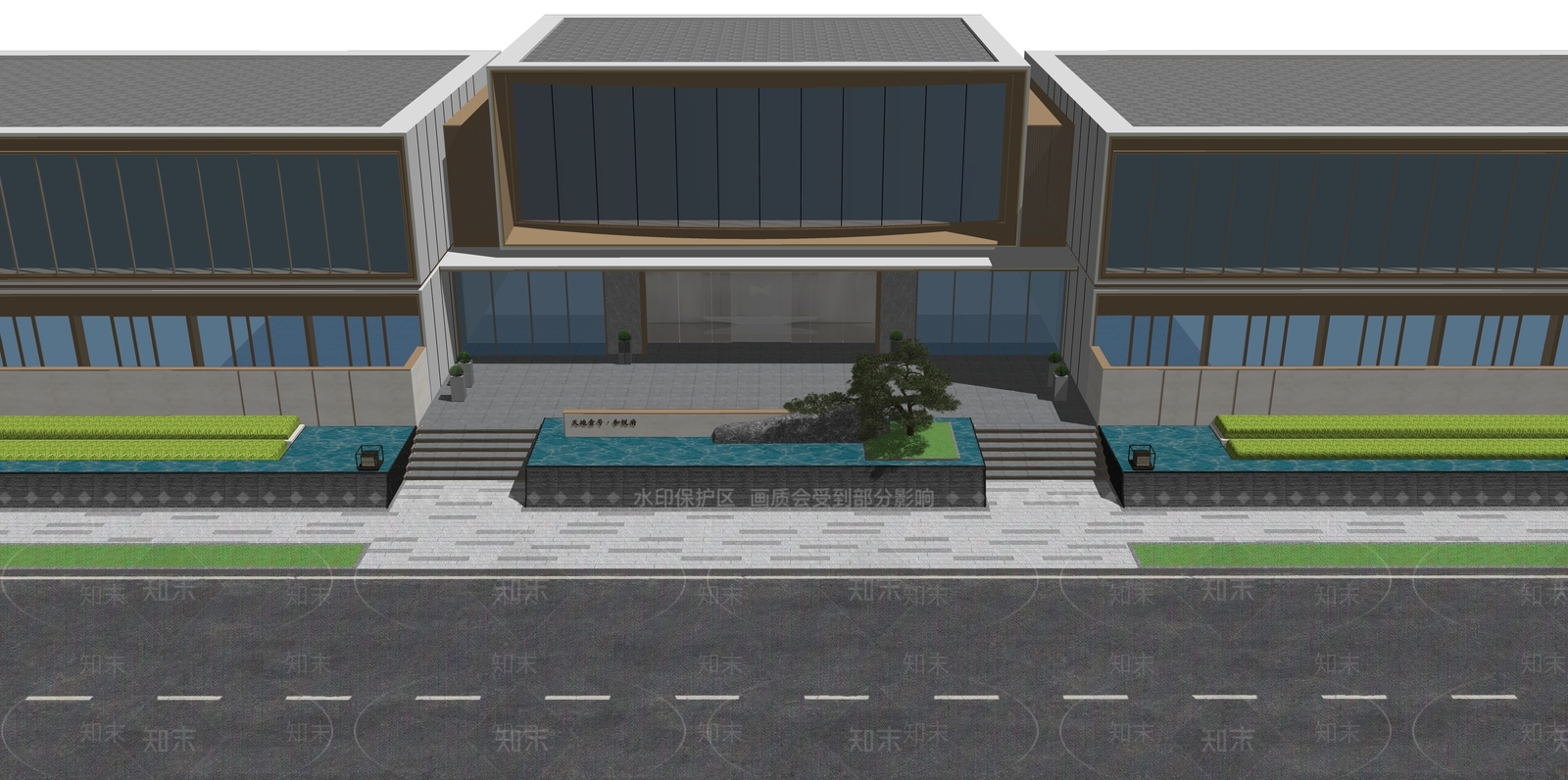现代展示区入口水景SU模型下载【ID:1152517961】