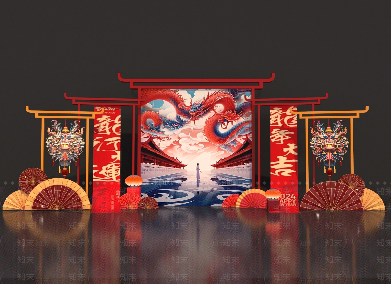 新中式新年龙年美陈3D模型下载【ID:1152519266】