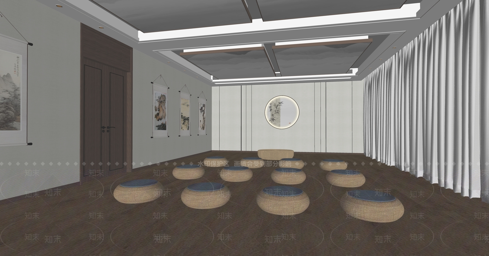 新中式瑜伽打坐室SU模型下载【ID:1152519853】