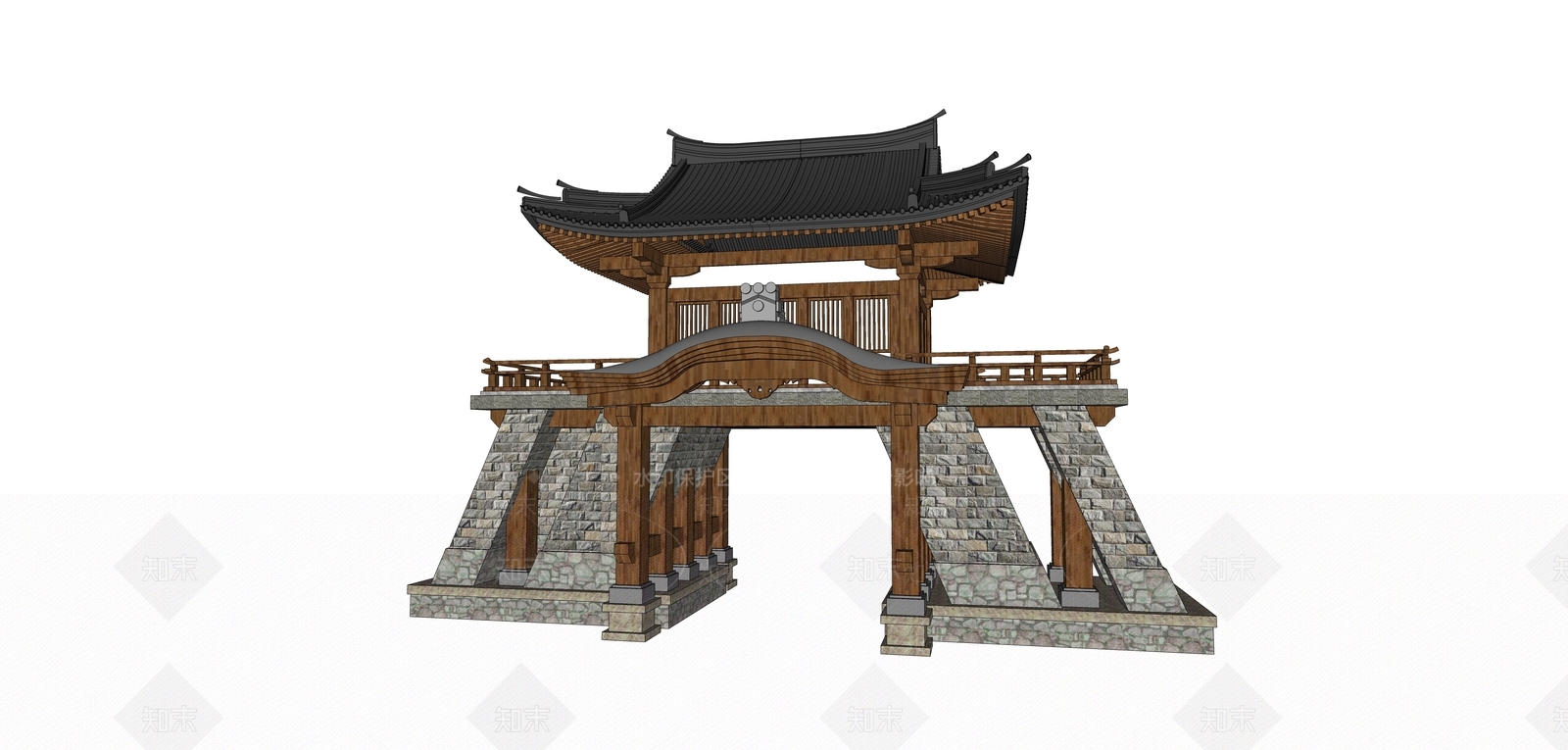 中式古建门楼SU模型下载【ID:1152520164】