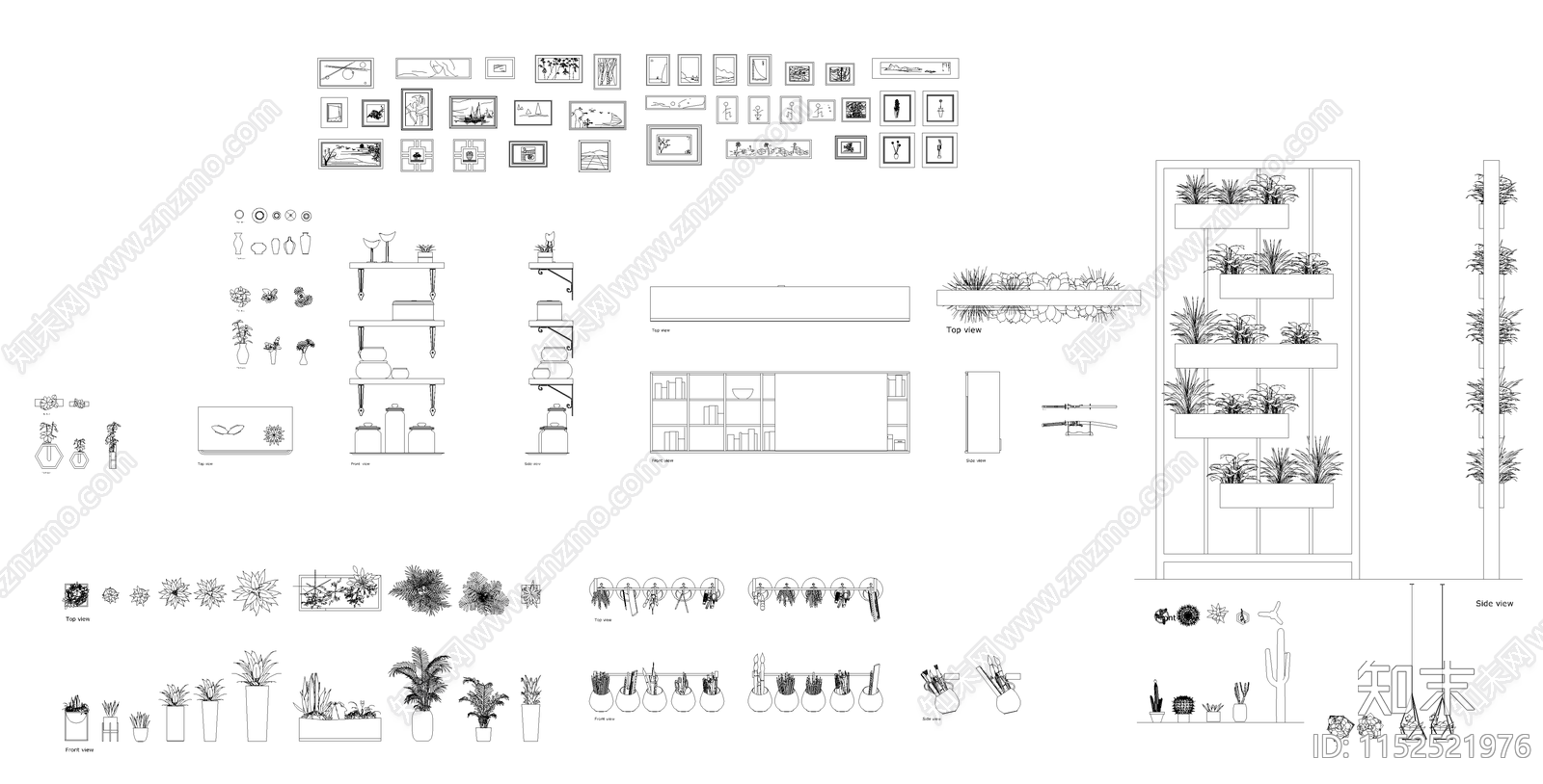植物盆栽装饰画图库cad施工图下载【ID:1152521976】