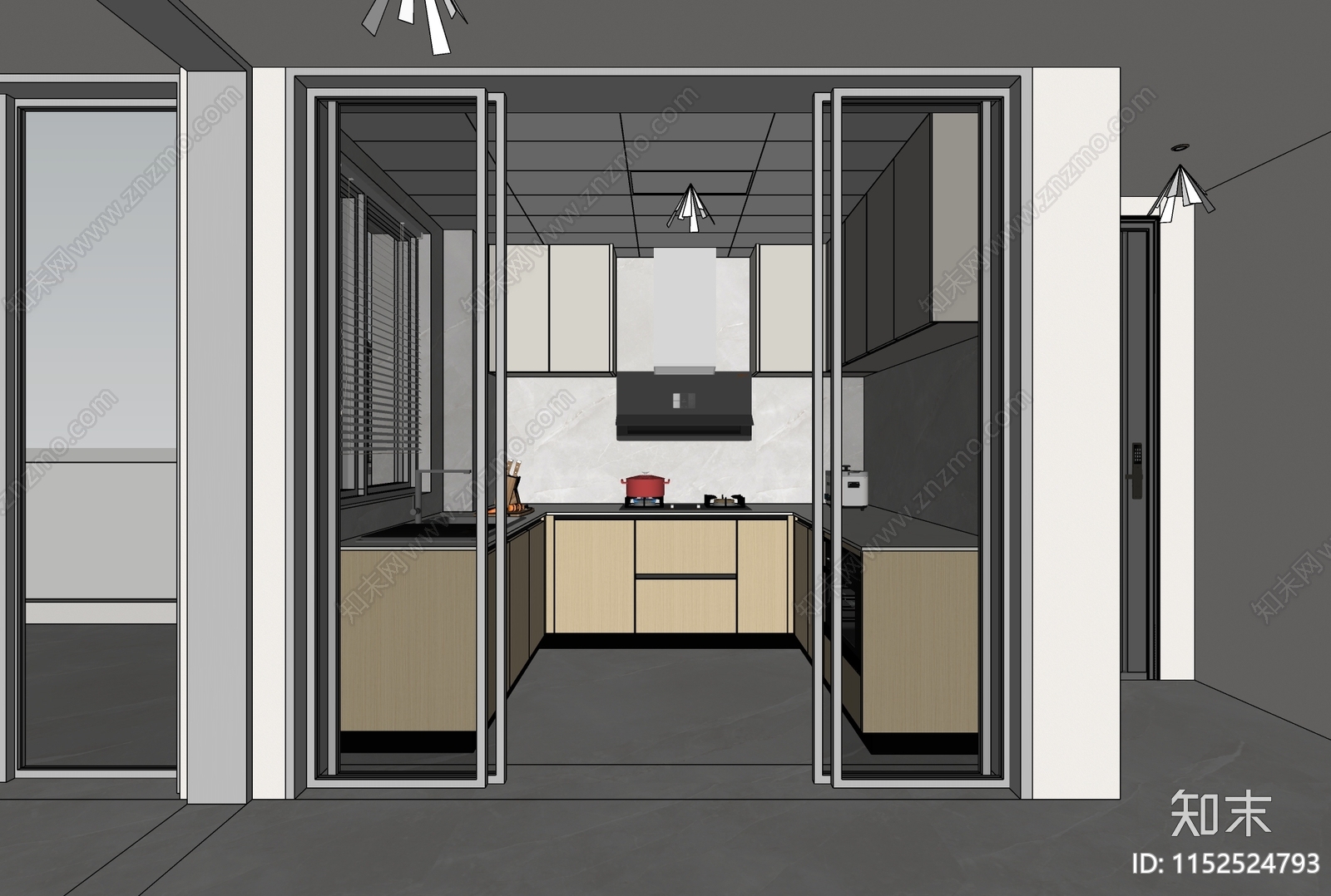 现代封闭式厨房SU模型下载【ID:1152524793】