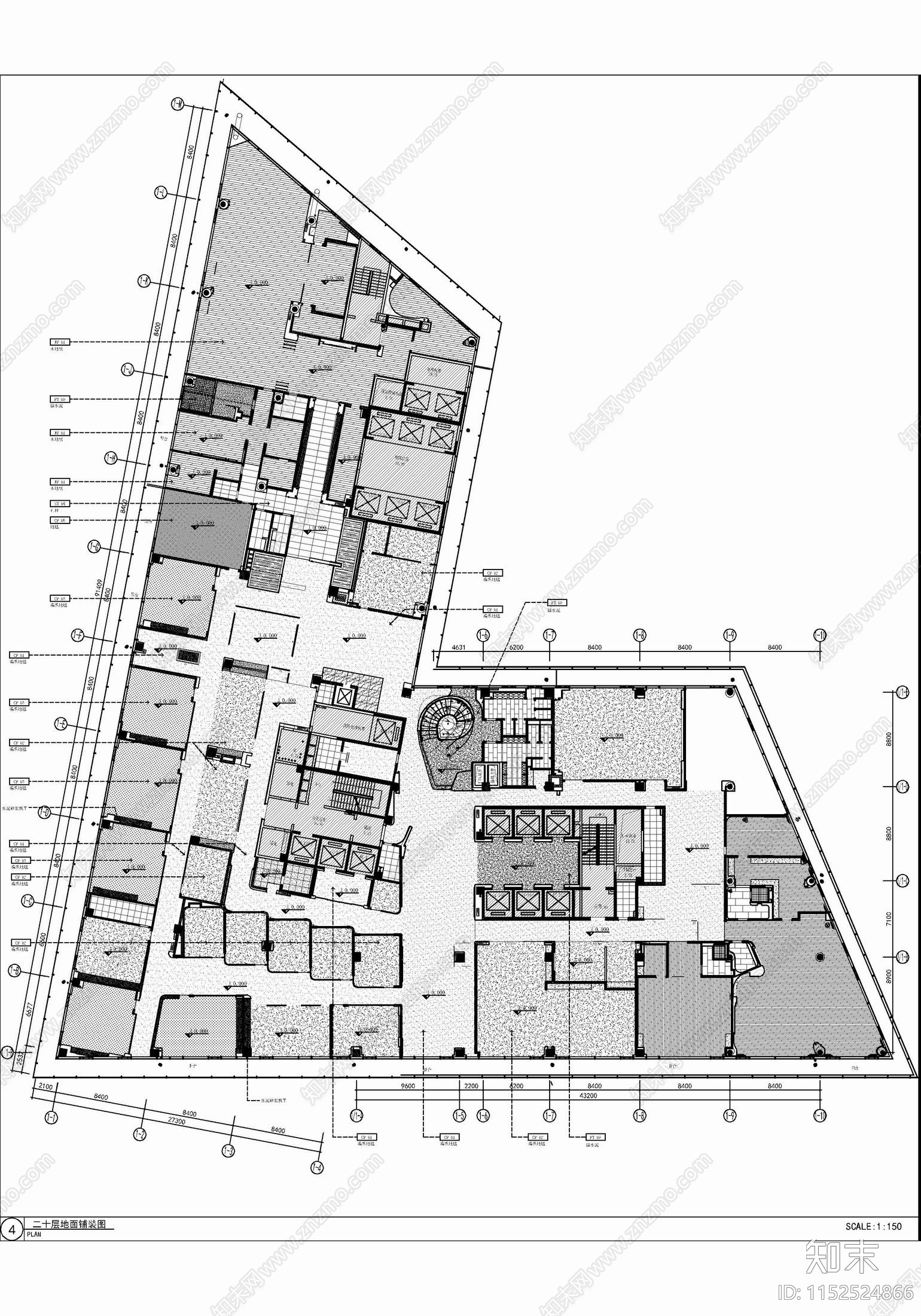 现代4000㎡现代风格办公室cad施工图下载【ID:1152524866】
