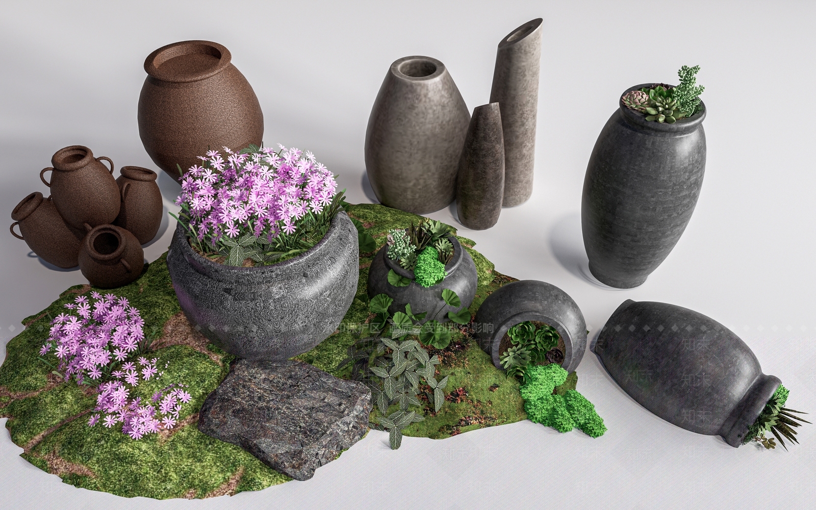 中式陶罐小品3D模型下载【ID:1152804244】