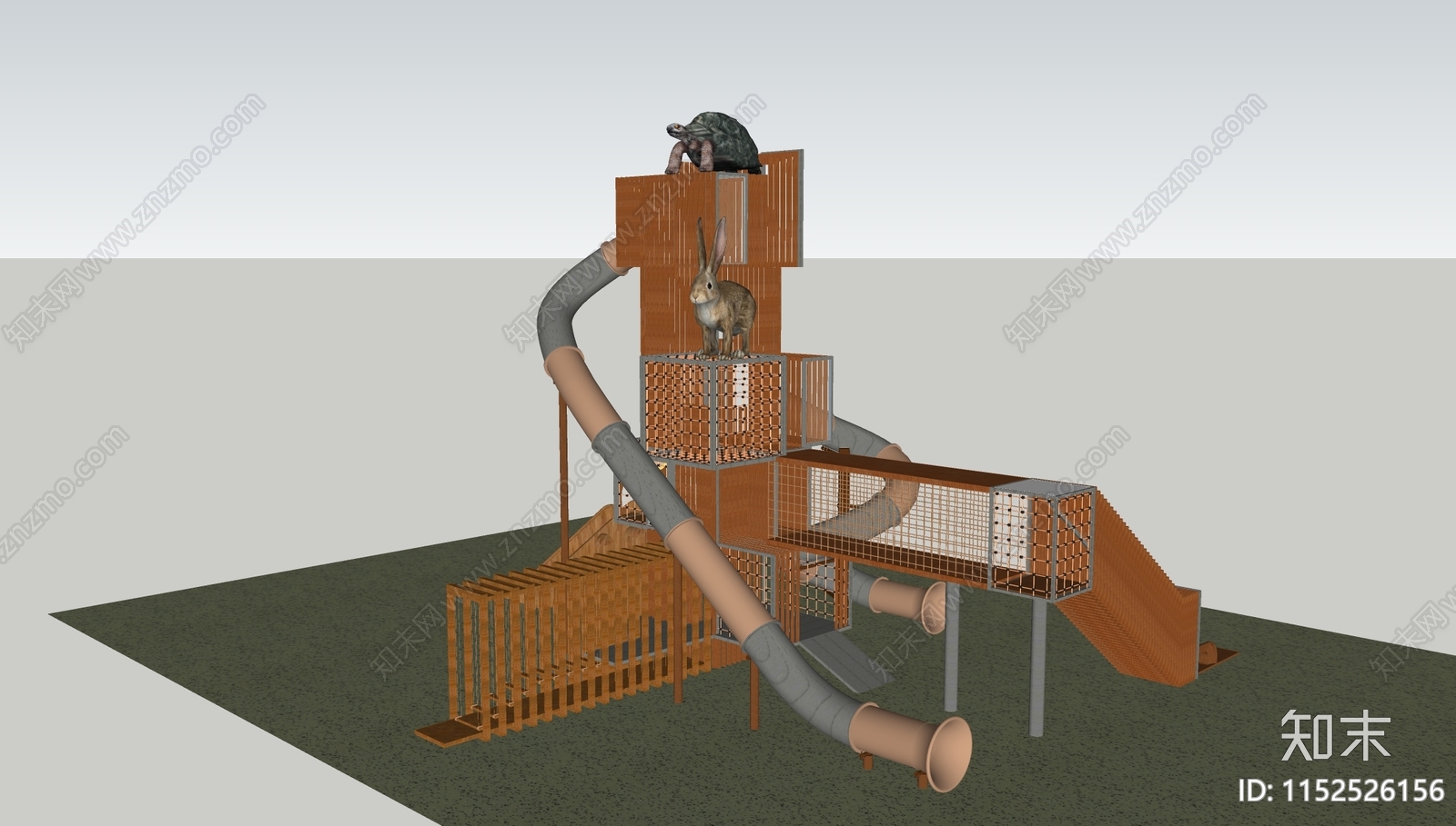 龟兔赛跑主题户外儿童滑梯SU模型下载【ID:1152526156】