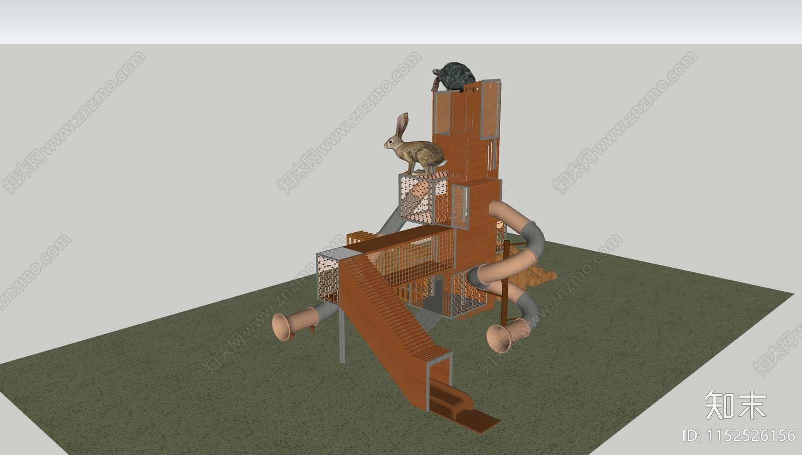 龟兔赛跑主题户外儿童滑梯SU模型下载【ID:1152526156】