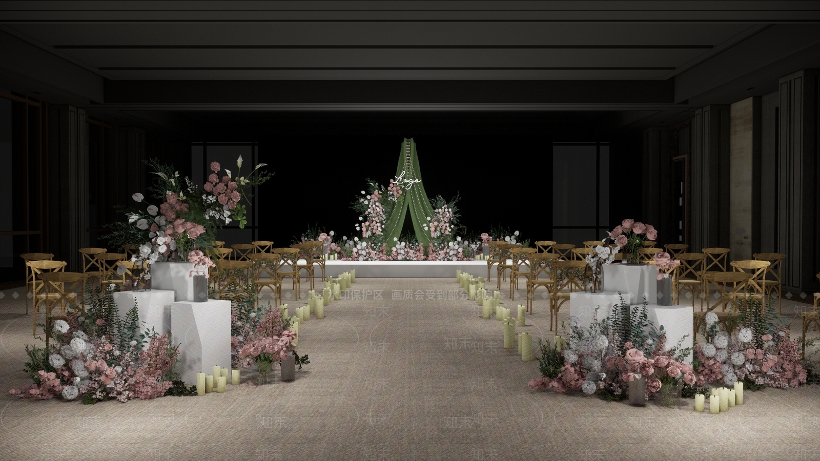 现代布幔婚礼宴会厅SU模型下载【ID:1152531594】