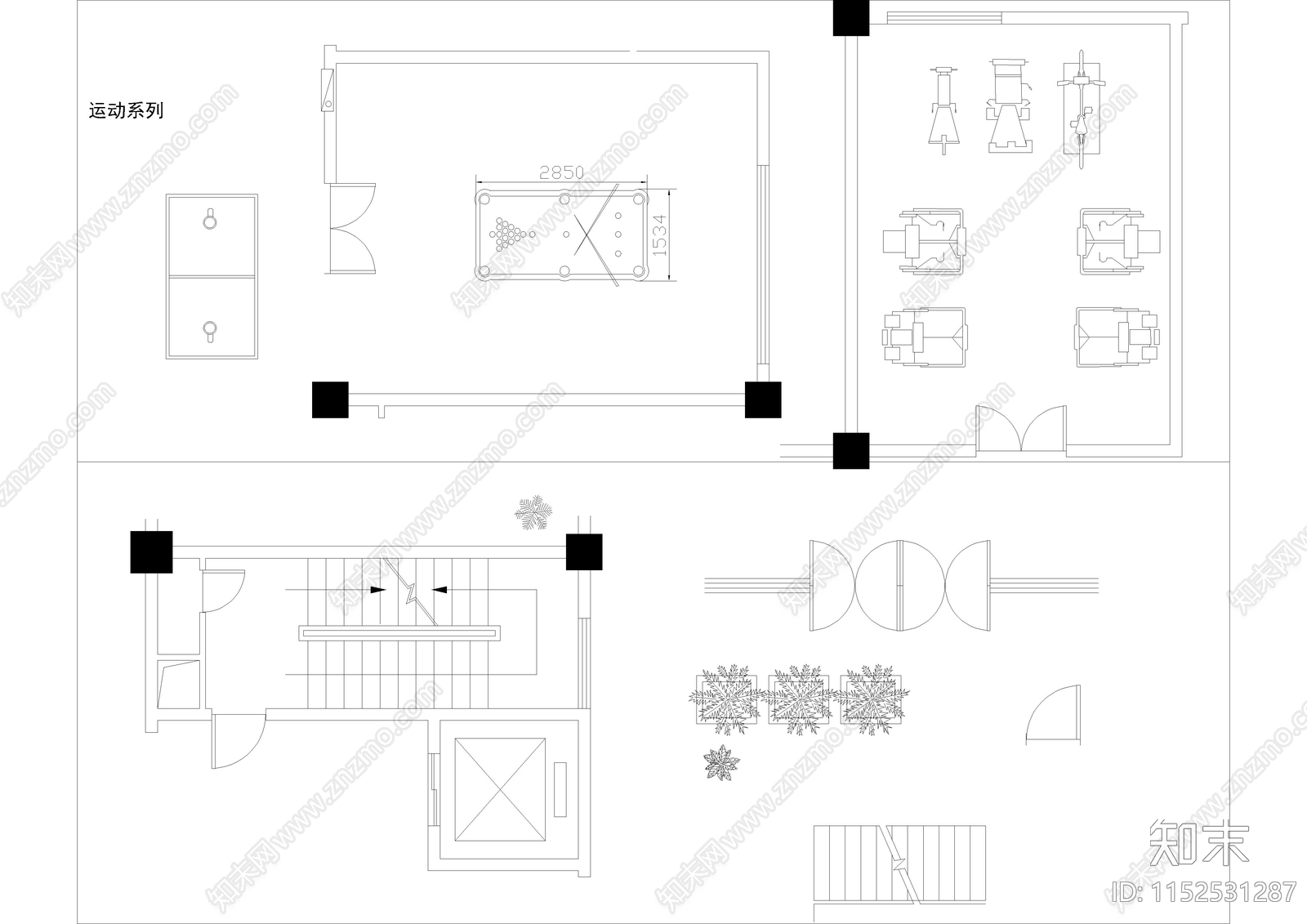 现代简约室内办公室家具平面施工图下载【ID:1152531287】