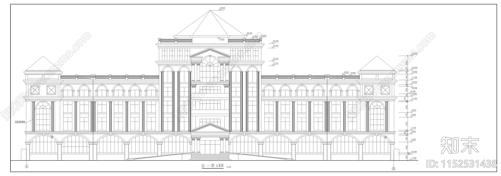 欧式简约宾馆旧改建筑图cad施工图下载【ID:1152531438】