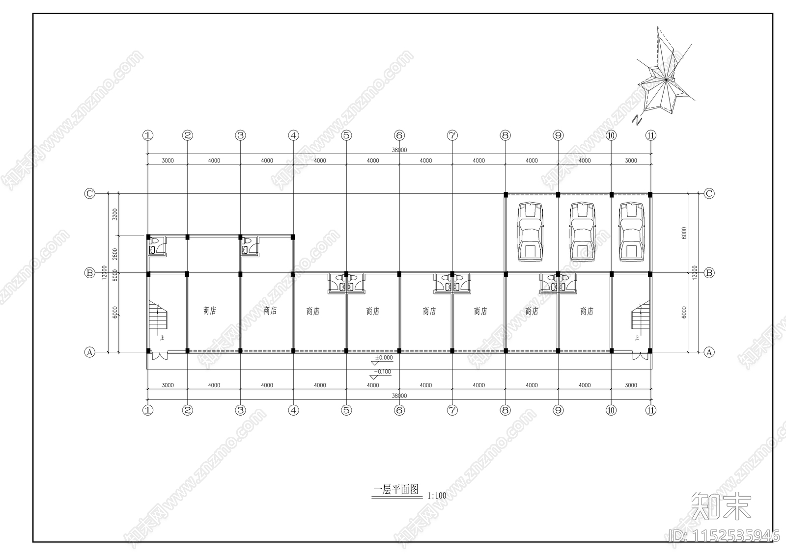 现代简约六层商业建筑平立面建筑cad施工图下载【ID:1152535946】