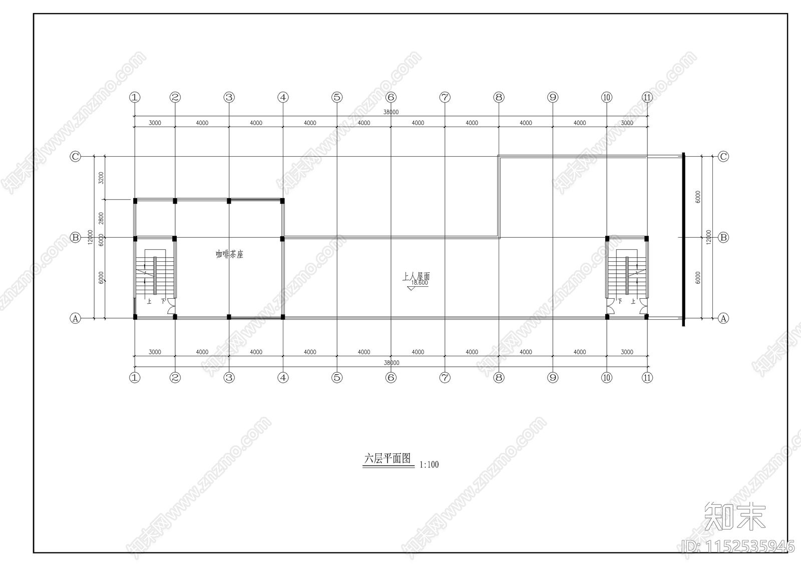 现代简约六层商业建筑平立面建筑cad施工图下载【ID:1152535946】