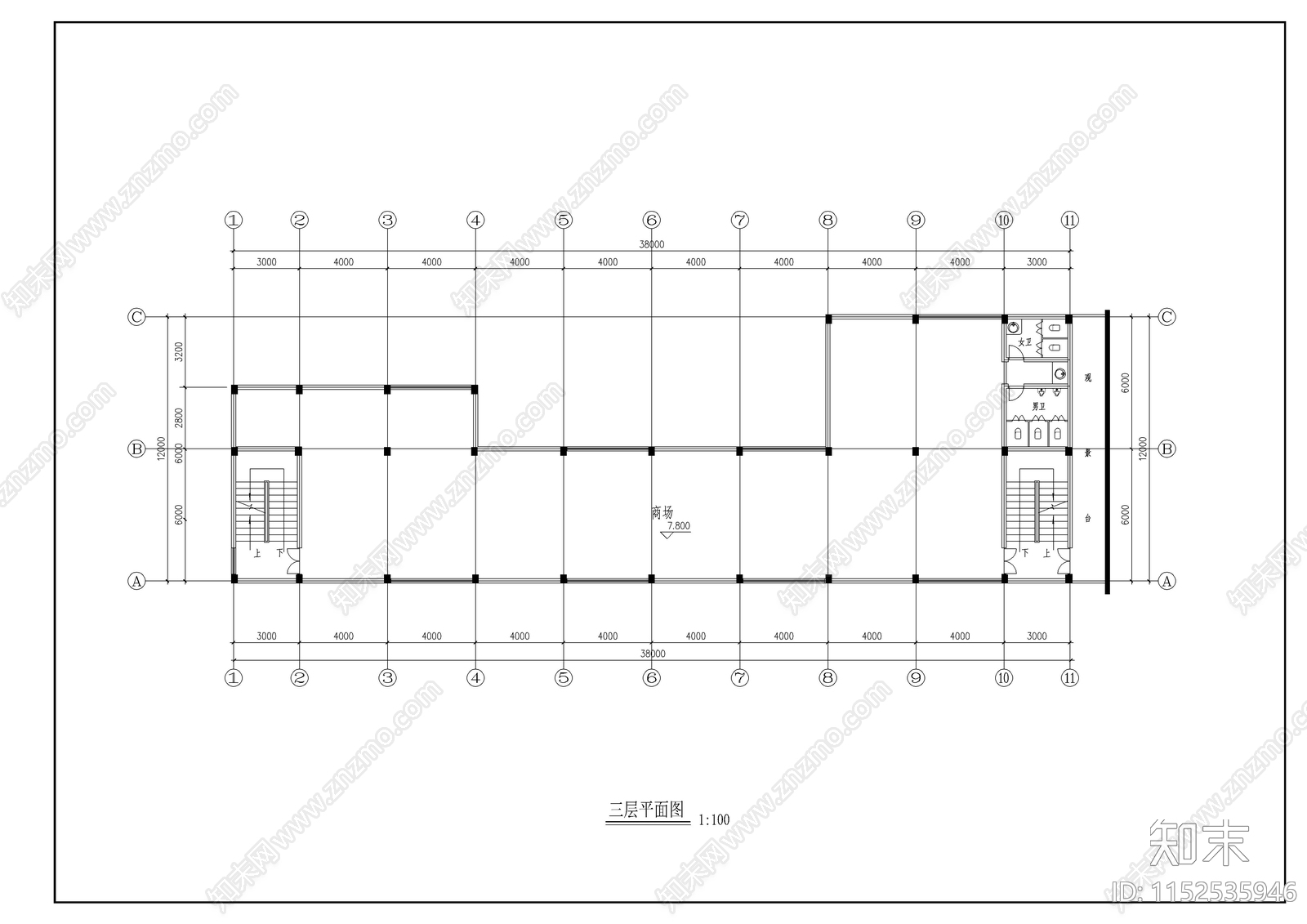 现代简约六层商业建筑平立面建筑cad施工图下载【ID:1152535946】