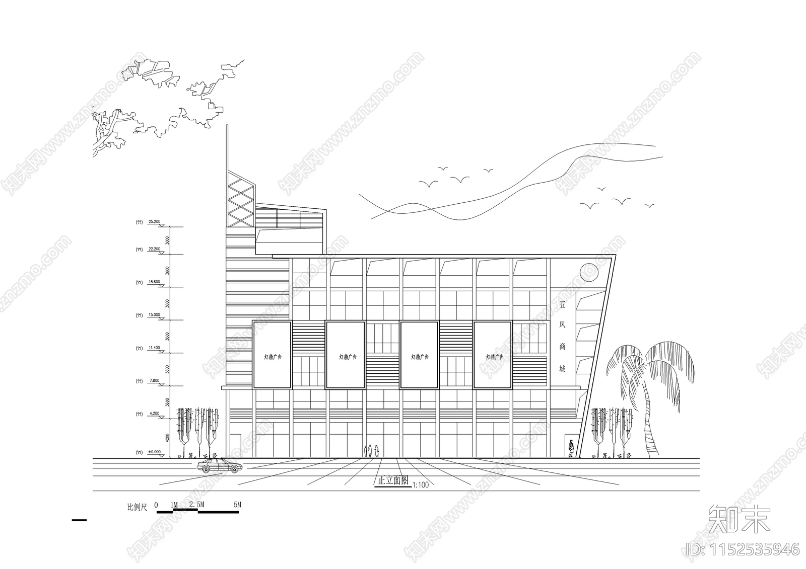 现代简约六层商业建筑平立面建筑cad施工图下载【ID:1152535946】