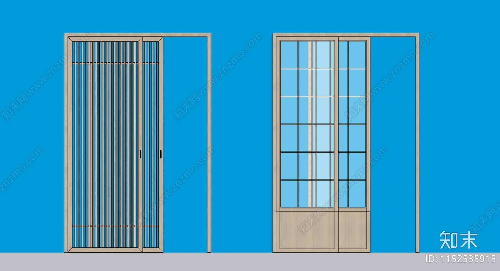 日式原木风推拉门SU模型下载【ID:1152535915】