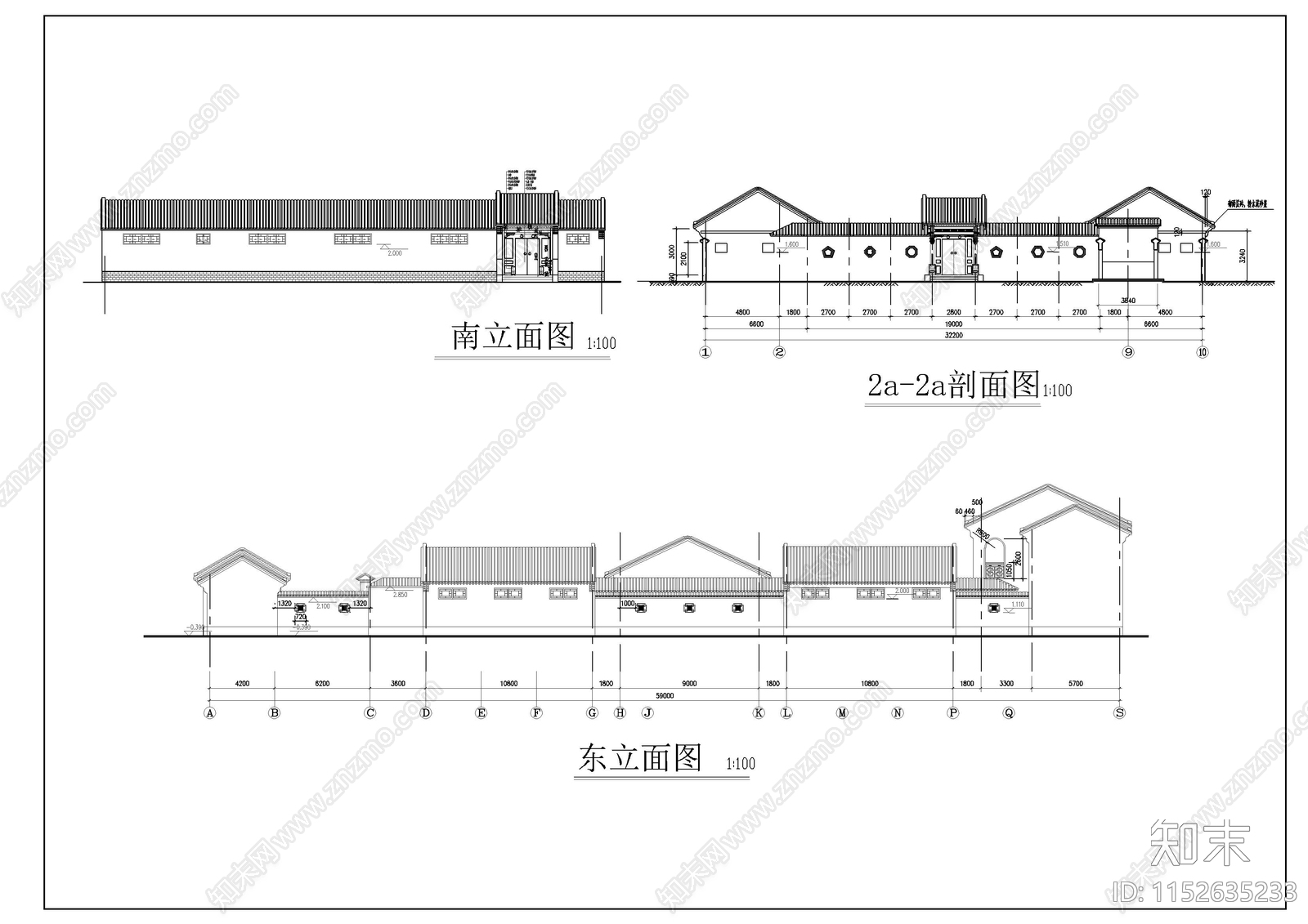 四合院建筑cad施工图下载【ID:1152635233】