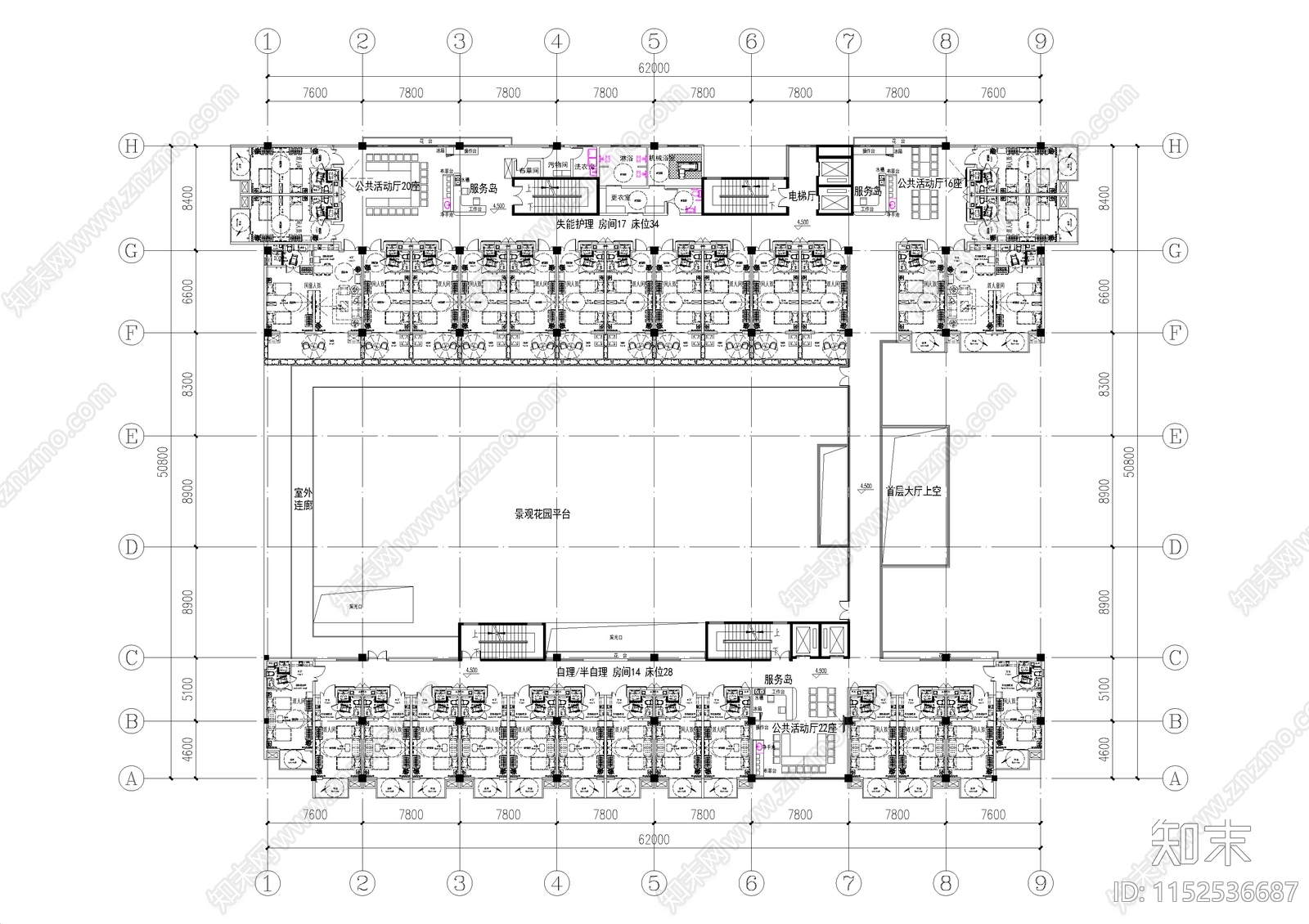 现代多层养老社区公寓平面图cad施工图下载【ID:1152536687】