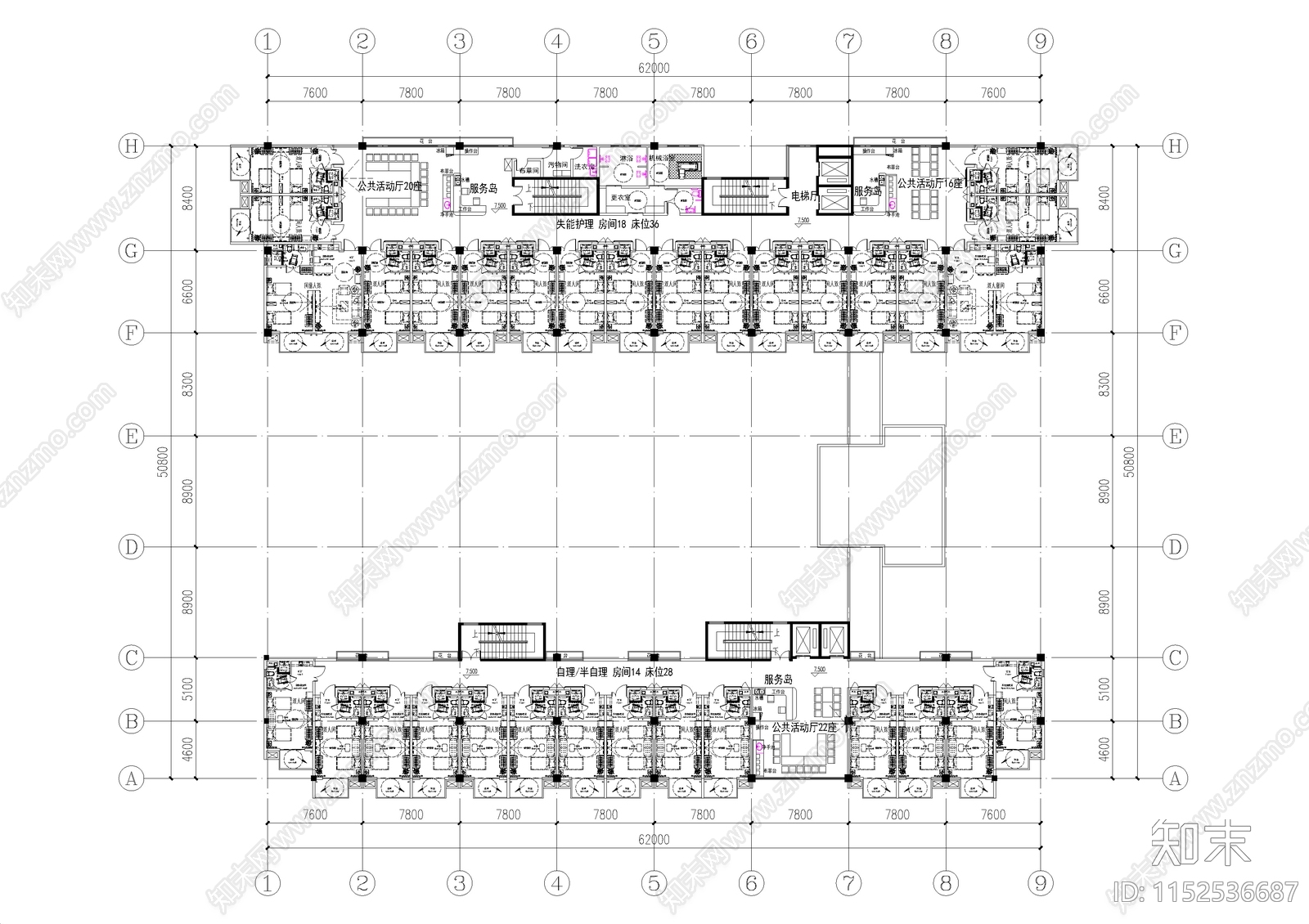 现代多层养老社区公寓平面图cad施工图下载【ID:1152536687】