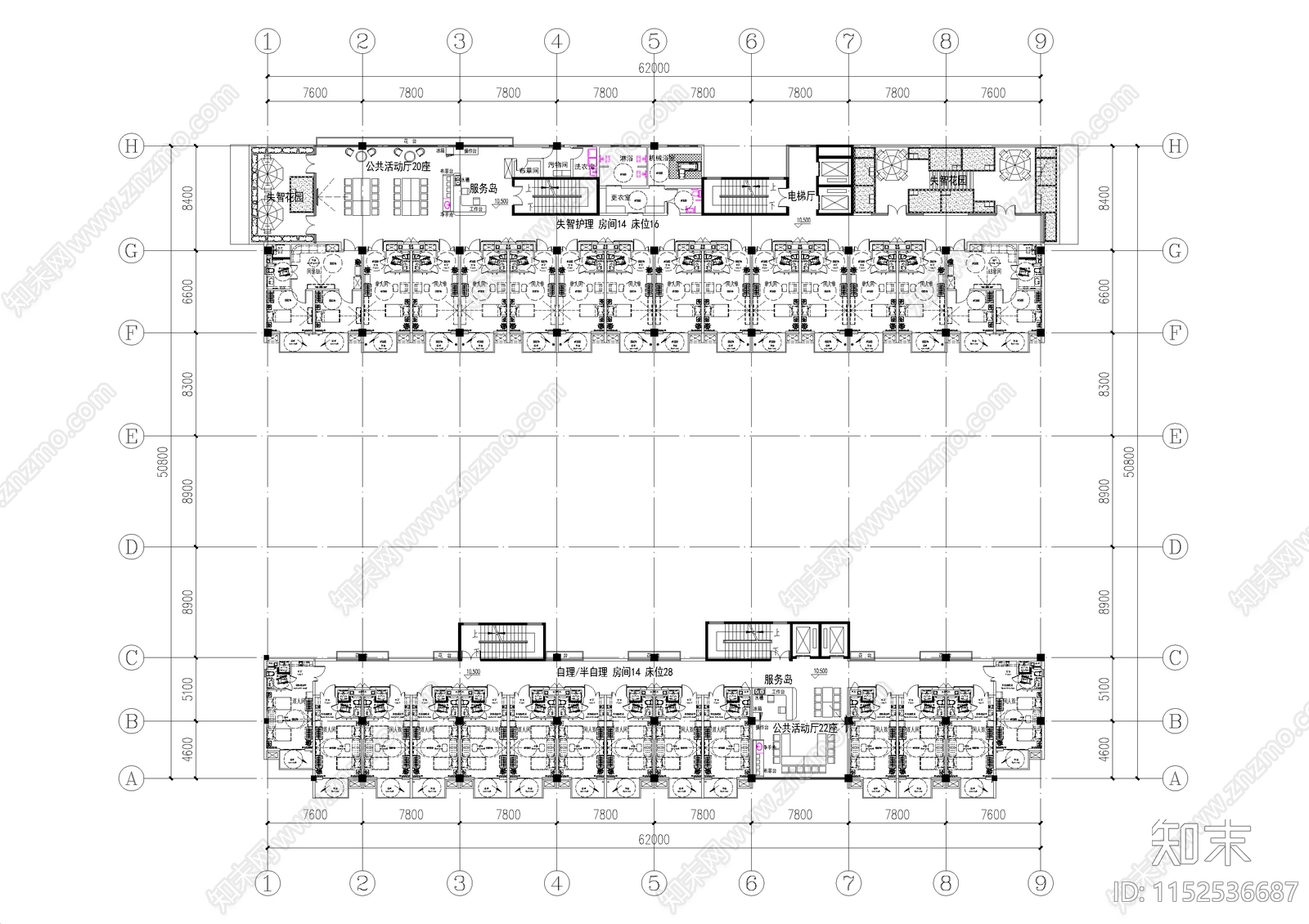 现代多层养老社区公寓平面图cad施工图下载【ID:1152536687】