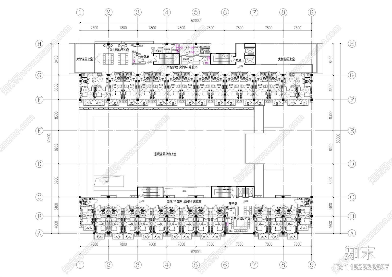 现代多层养老社区公寓平面图cad施工图下载【ID:1152536687】