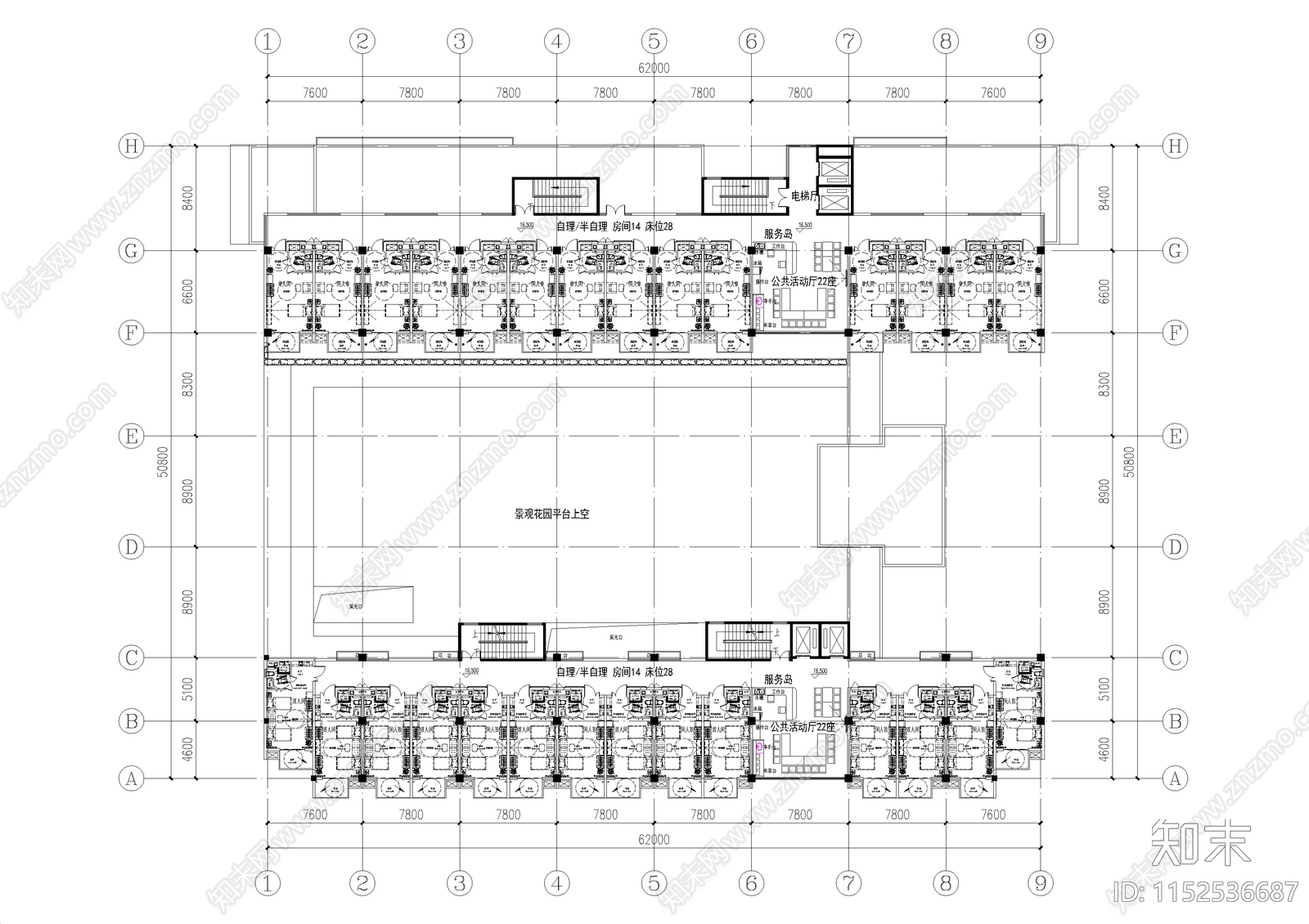 现代多层养老社区公寓平面图cad施工图下载【ID:1152536687】