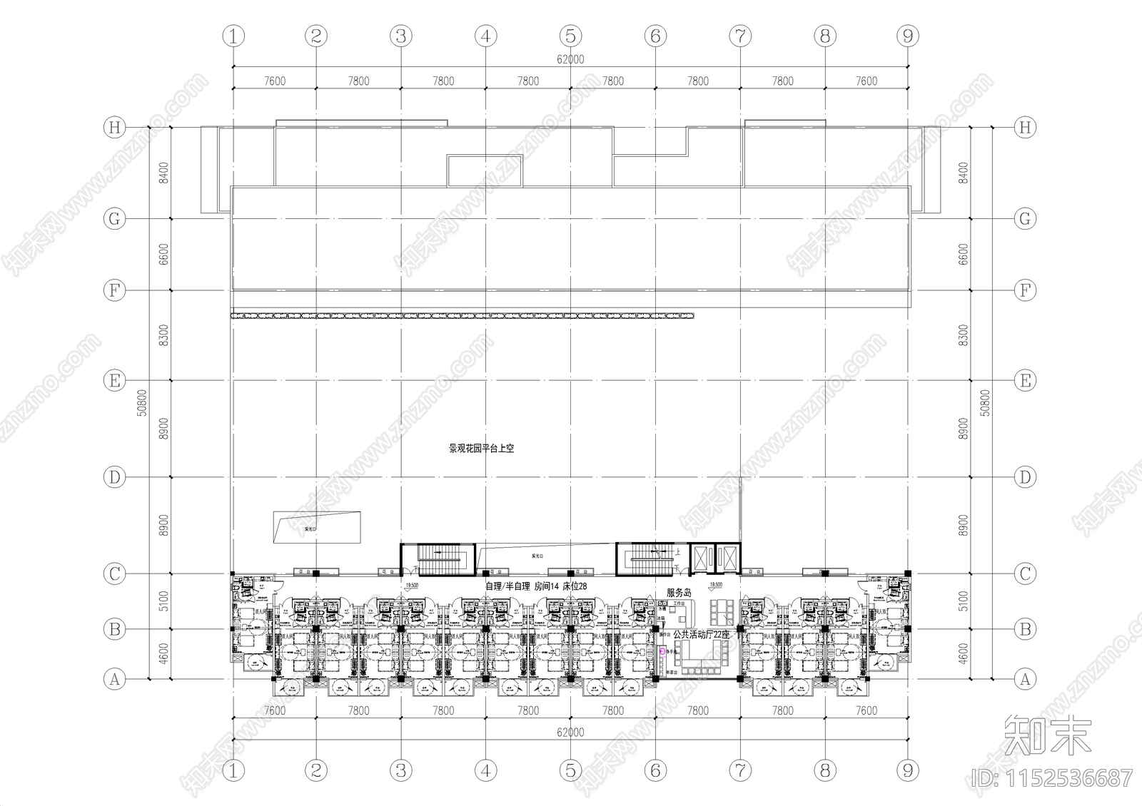 现代多层养老社区公寓平面图cad施工图下载【ID:1152536687】